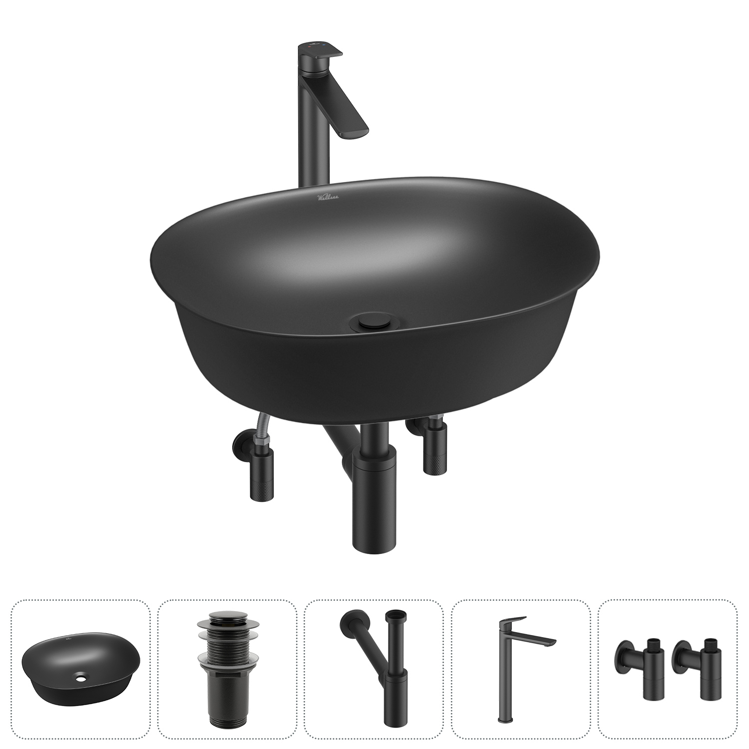 Изображение товара Раковина Wellsee Brillant iCon 20214641R 50см черная комплект