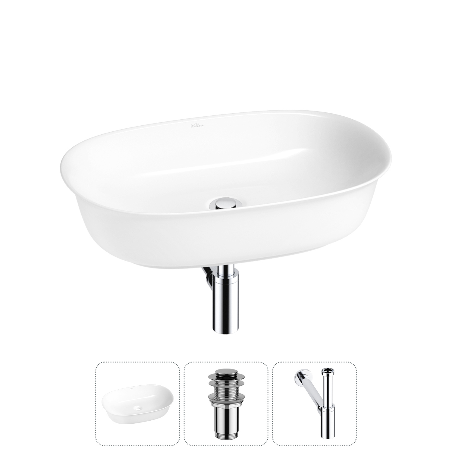 Изображение товара Раковина Wellsee brillant icon 60 см 3 в 1 с сифон и клапаном белая