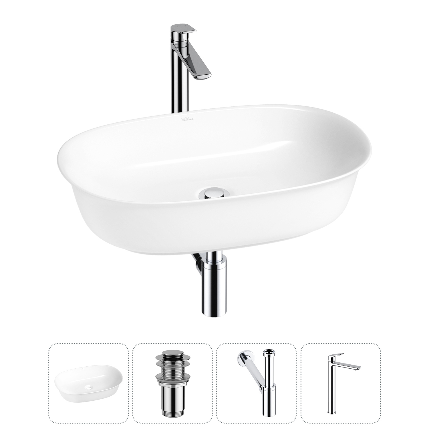 Изображение товара Раковина Wellsee brillant icon 20214651R 60см цвет раковина 4 в 1: д/к, сифон, смеситель