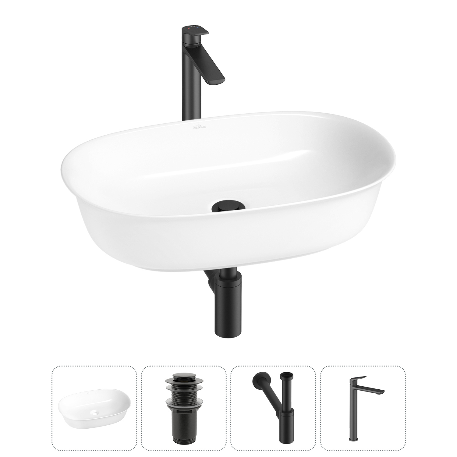 Изображение товара Раковина Wellsee brillant icon 20214652R 60см 4 в 1 с сифон и смесителем