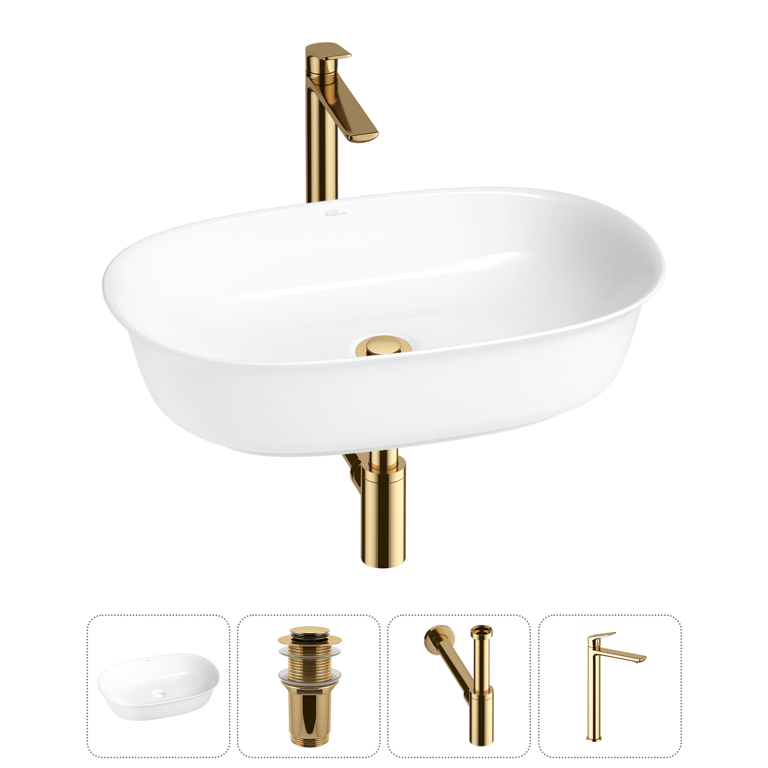 Изображение товара Раковина Wellsee brillant icon 20214653R 60 см с сифоном и смесителем