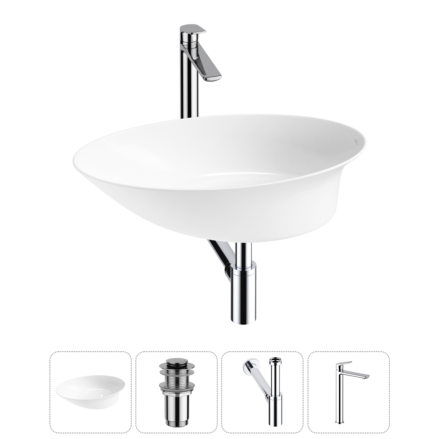 Изображение товара Раковина Wellsee Faze Moment 55 см 4 в 1 с сифон и смесителем Польша