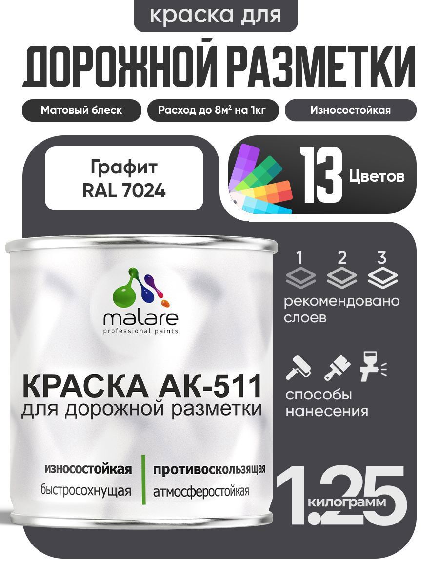 Изображение товара Краска для дорожной разметки MALARE АК-511, быстросохнущая, матовая, RAL 7024 Изображение товара Краска для дорожной разметки MALARE АК-511, быстросохнущая, матовая, RAL 7024