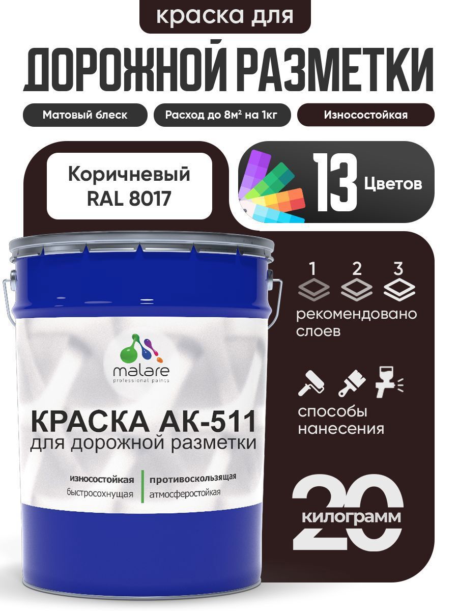 Изображение товара Краска для дорожной разметки MALARE АК-511 20 кг коричневая быстросохнущая
