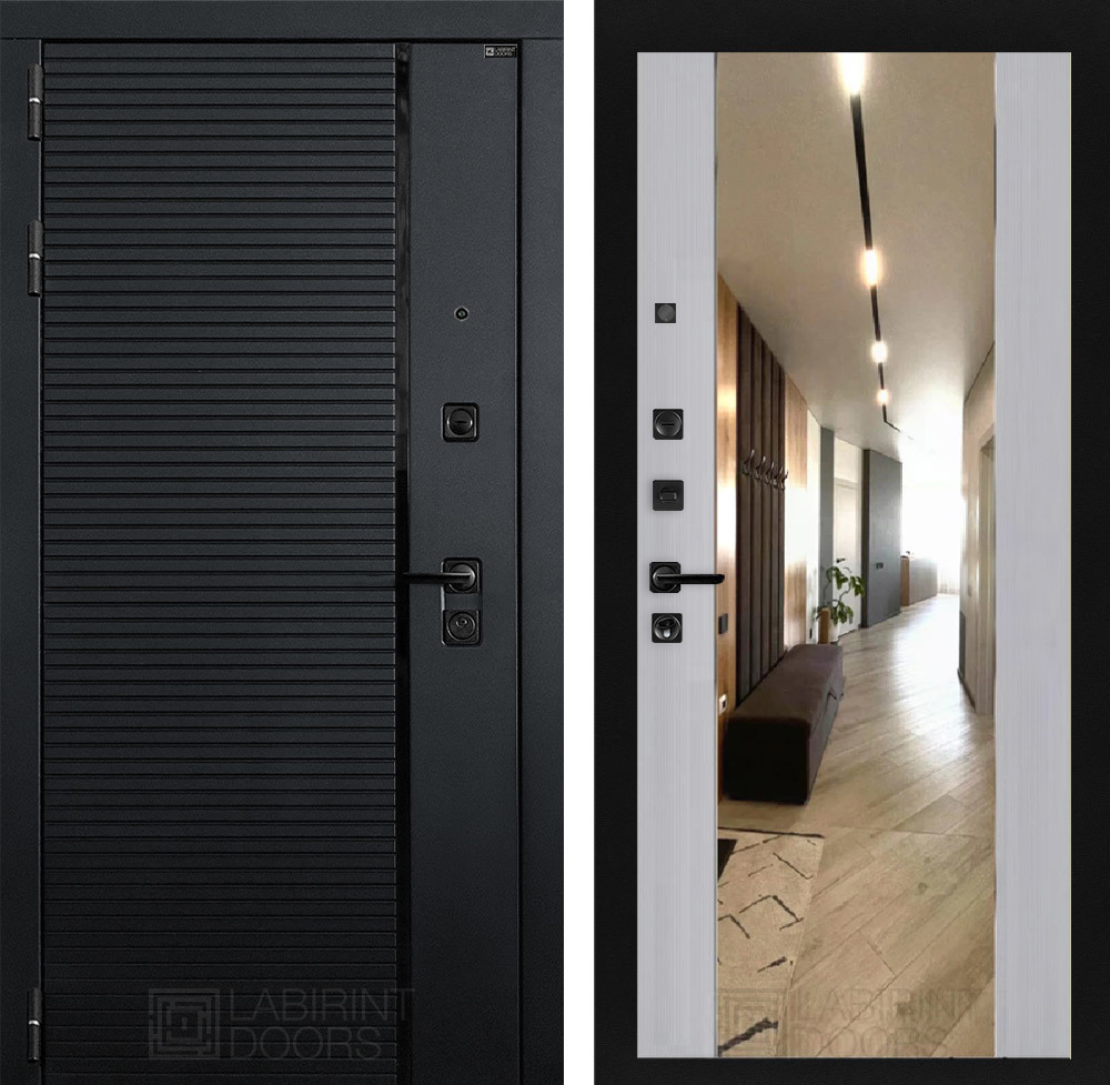 Изображение товара Входная дверь Лабиринт Пиано левый 205x88см цвет черный кварц/серый рельеф софт с зеркалом ФЛЗ-1