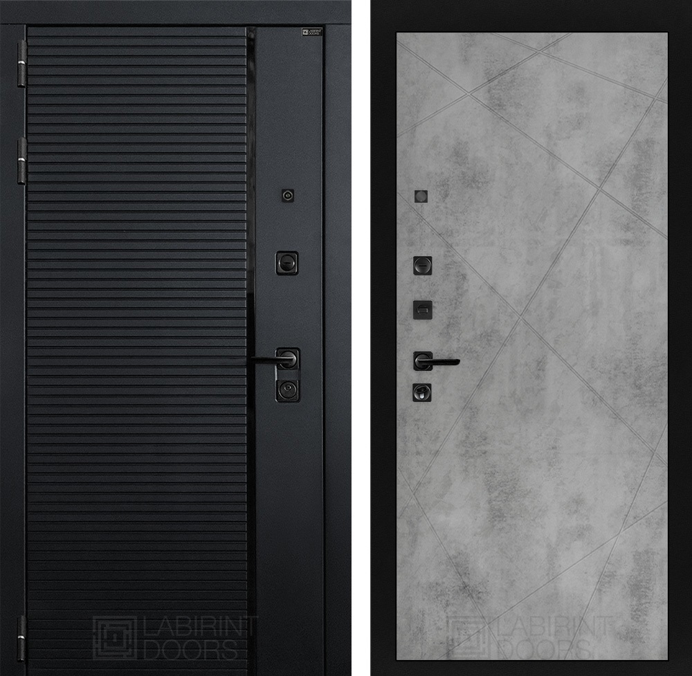 Изображение товара Входная дверь Лабиринт Пиано П24 левый 205x96см цвет черный кварц/бетон светлый