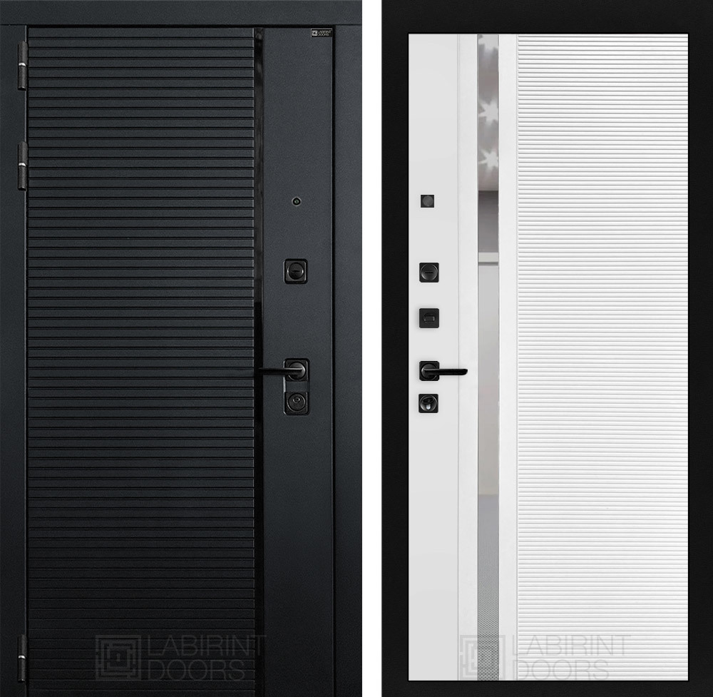 Изображение товара Входная дверь Лабиринт Пиано 205x96 см, черный кварц/белый софт, зеркало