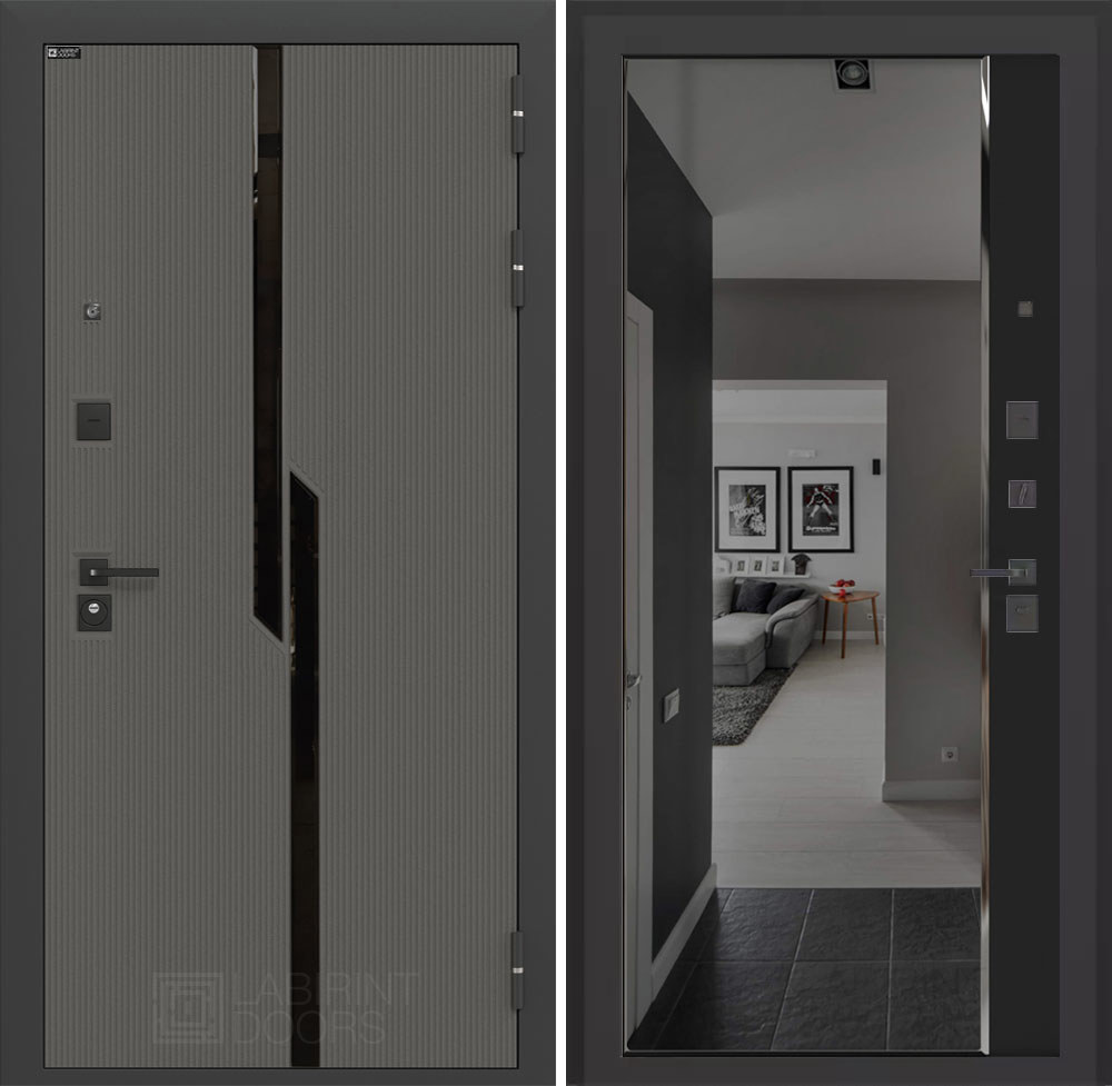 Изображение товара Входная дверь Лабиринт Карбон правый 205x96см цвет лофт графит/черный кварц с зеркалом Панорама