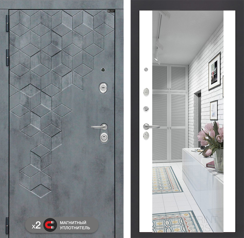 Изображение товара Входная дверь Лабиринт Бетон левый 205x88см цвет бетон темный/белый софт с зеркалом ФЛЗ-1