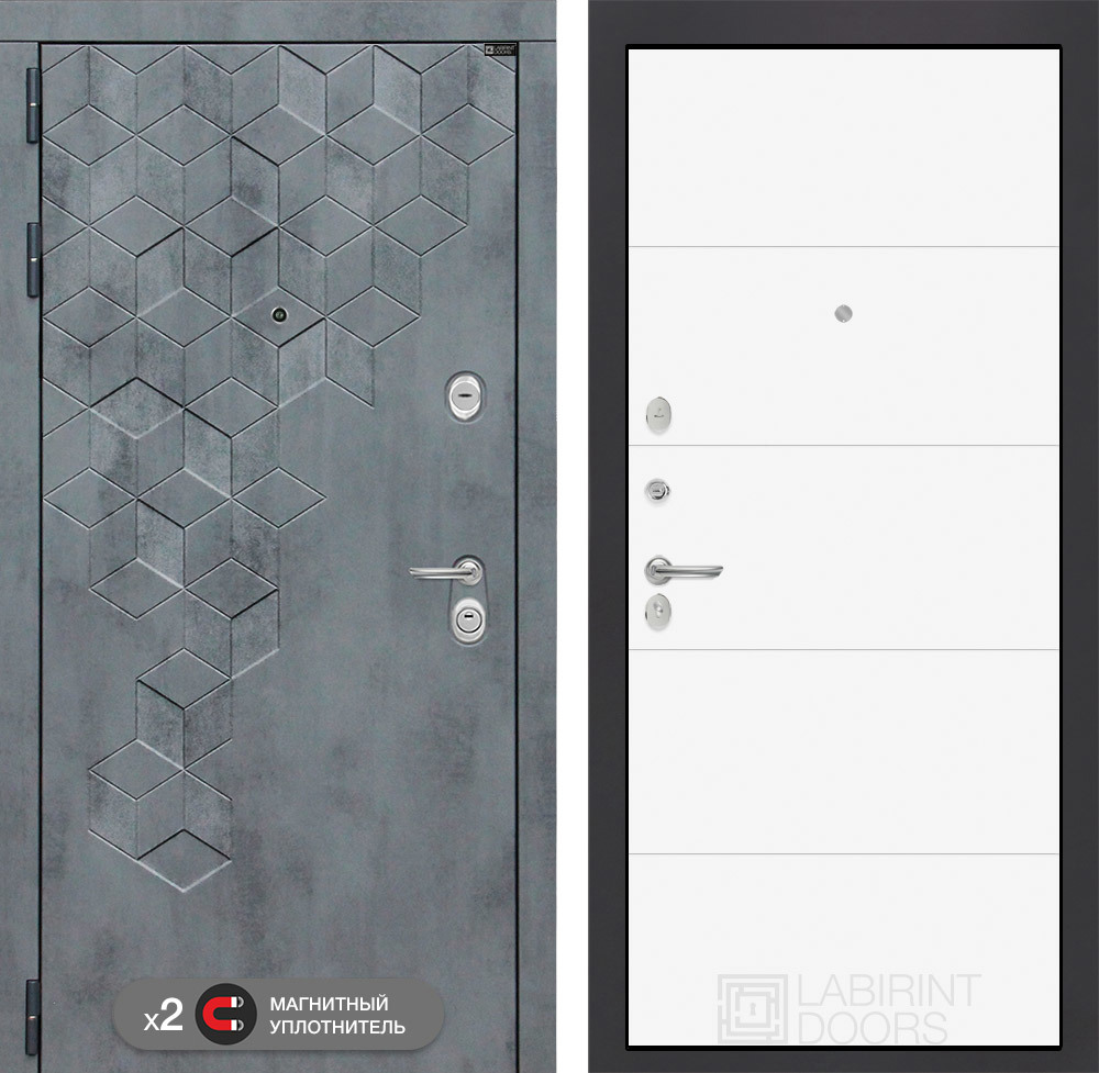 Изображение товара Входная дверь Лабиринт Бетон П13 левый 205x88см бетон темный/белый софт