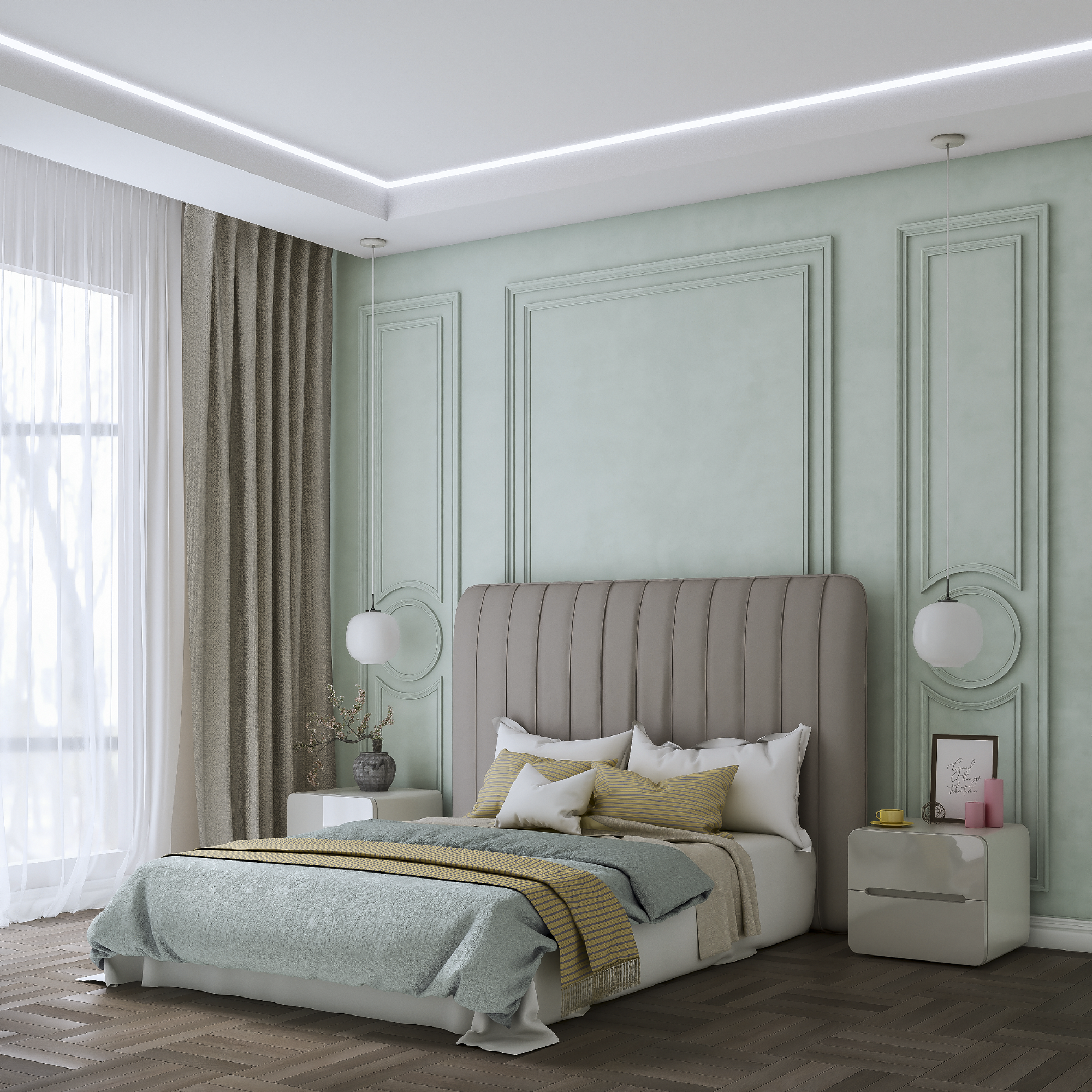 Изображение товара Тумба прикроватная RUNO Ницца 50 с ящиками бежевый МДФ глянец современный дизайн