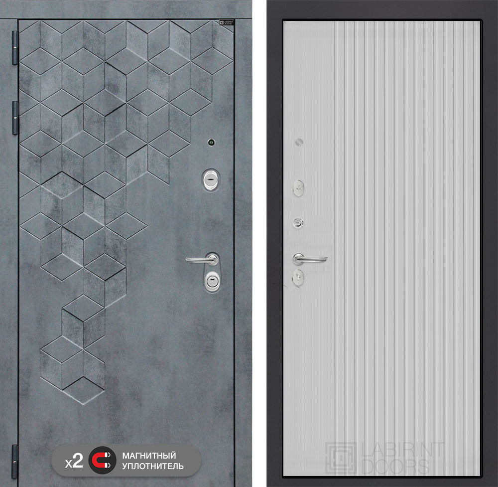 Изображение товара Входная дверь Лабиринт Бетон П29 левый 205x96см цвет бетон темный/белый софт рельеф