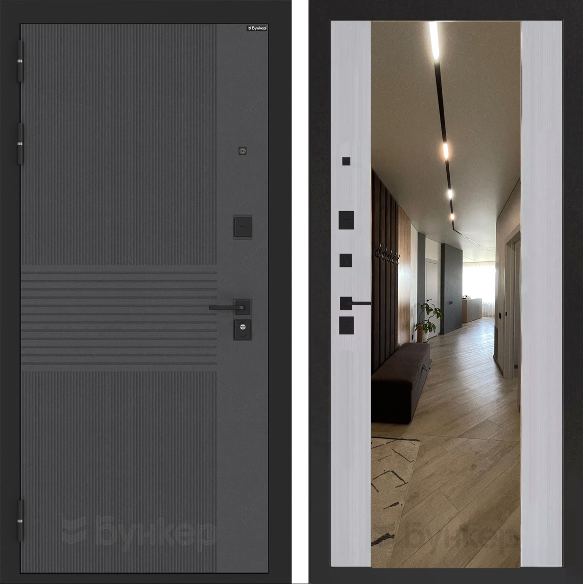 Изображение товара Входная дверь Лабиринт Бункер 05 левый 205x88см цвет лофт графит/серый софт рельеф с зеркалом ФЛЗ-1