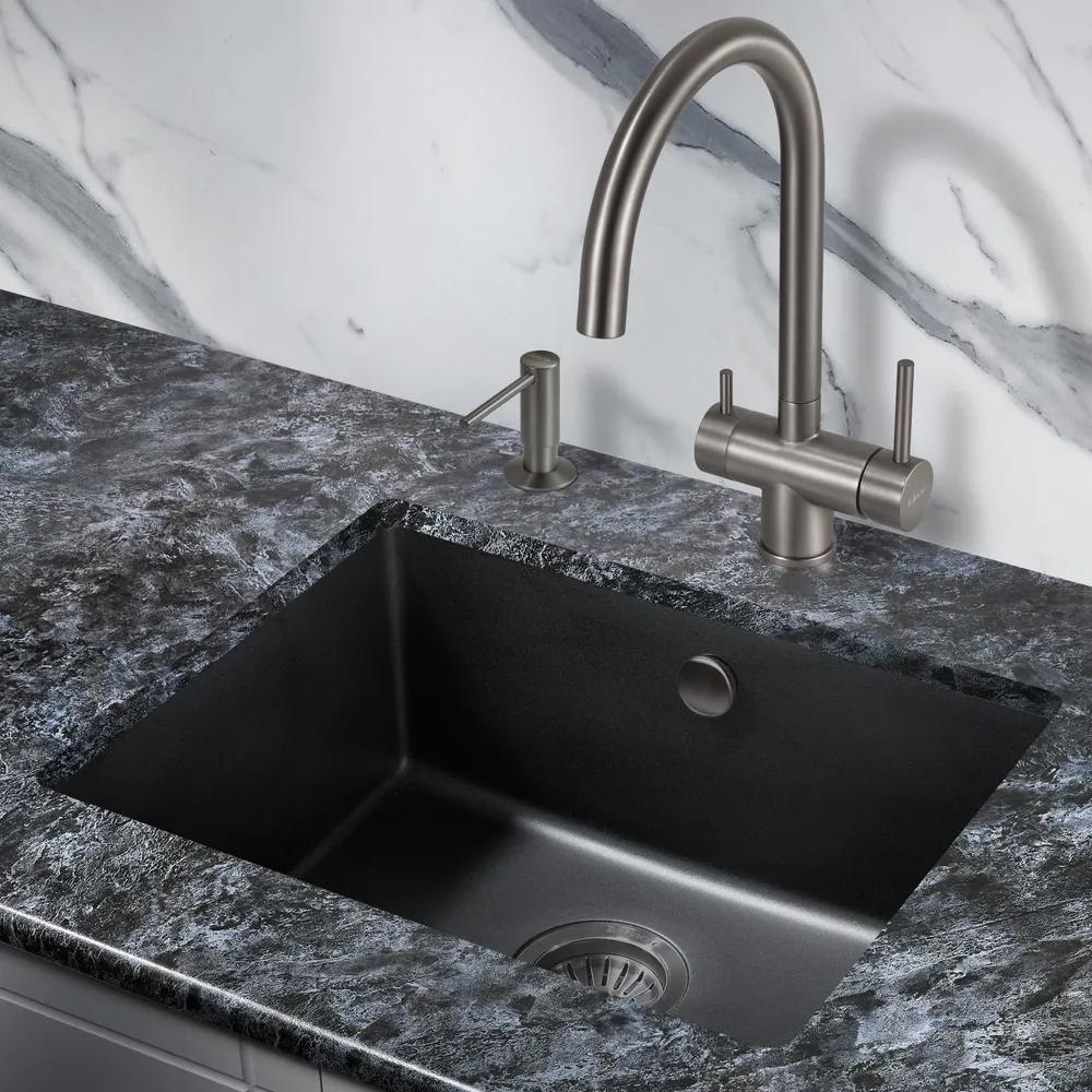Изображение товара Врезная мойка Milacio Leon 55 55x46x19 см искусственный камень цвет черный матовый Изображение товара Врезная мойка Milacio Leon 55 55x46x19 см искусственный камень цвет черный матовый