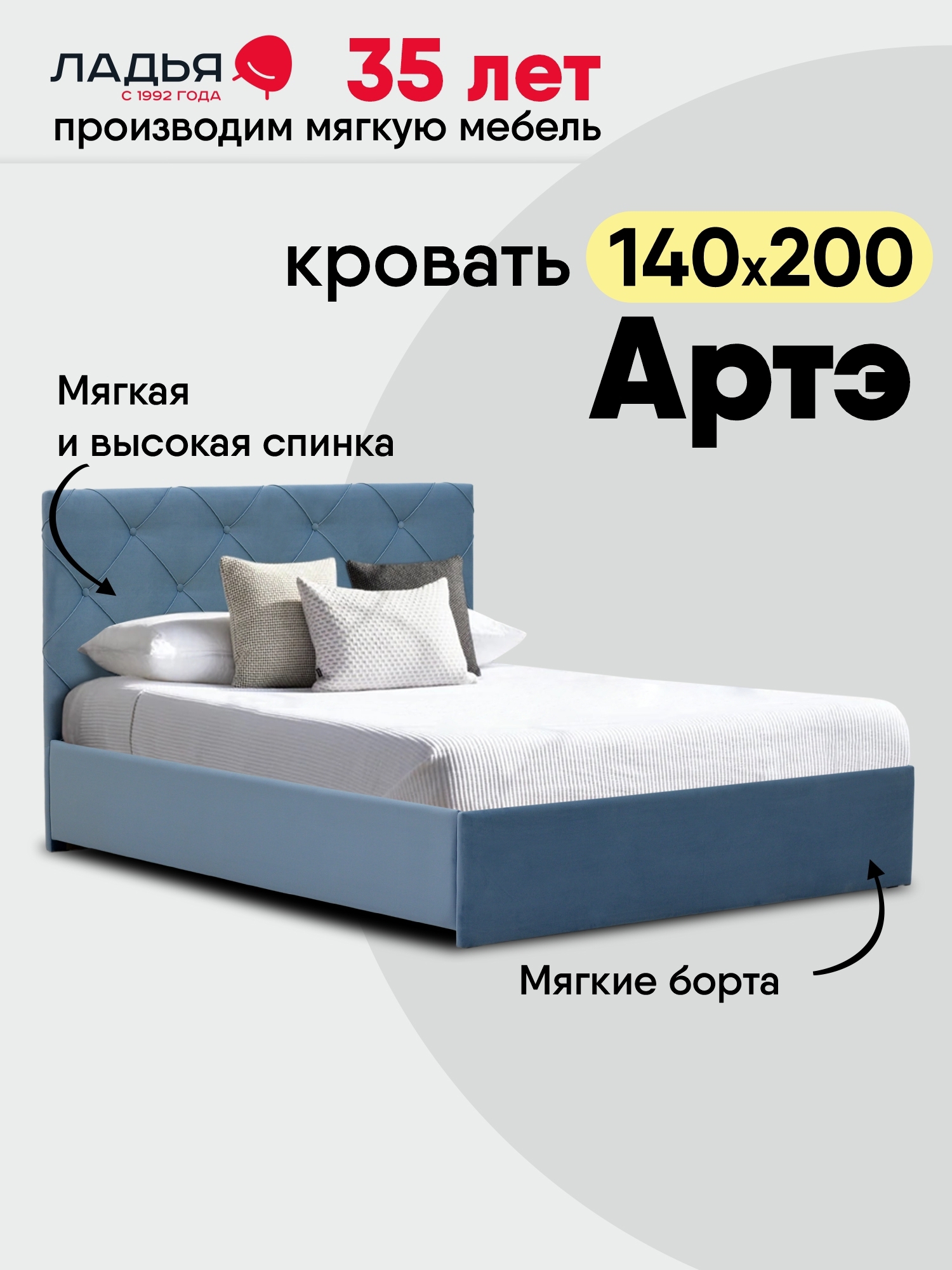 Изображение товара Кровать Ладья Артэ 148x108 см голубая с ортопедическим основанием