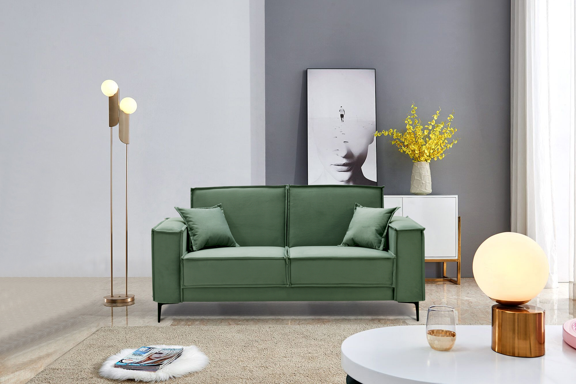 Изображение товара Диван раскладной Ладья Авиньон 182x90x95 см велюр зеленый с механизмом еврокнижка