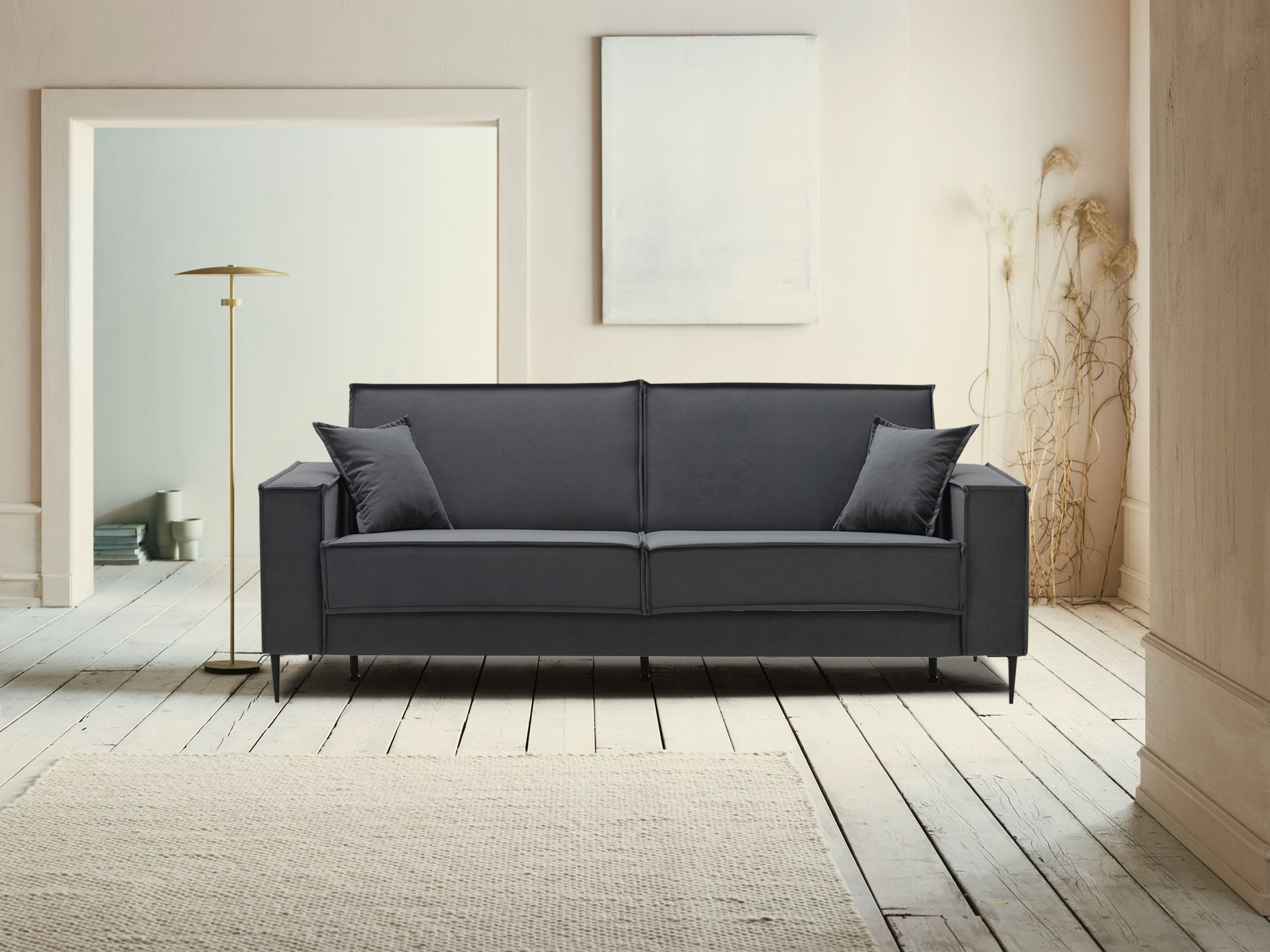 Изображение товара Диван раскладной Ладья Авиньон 235x92x89 см велюр серый стиль Лофт