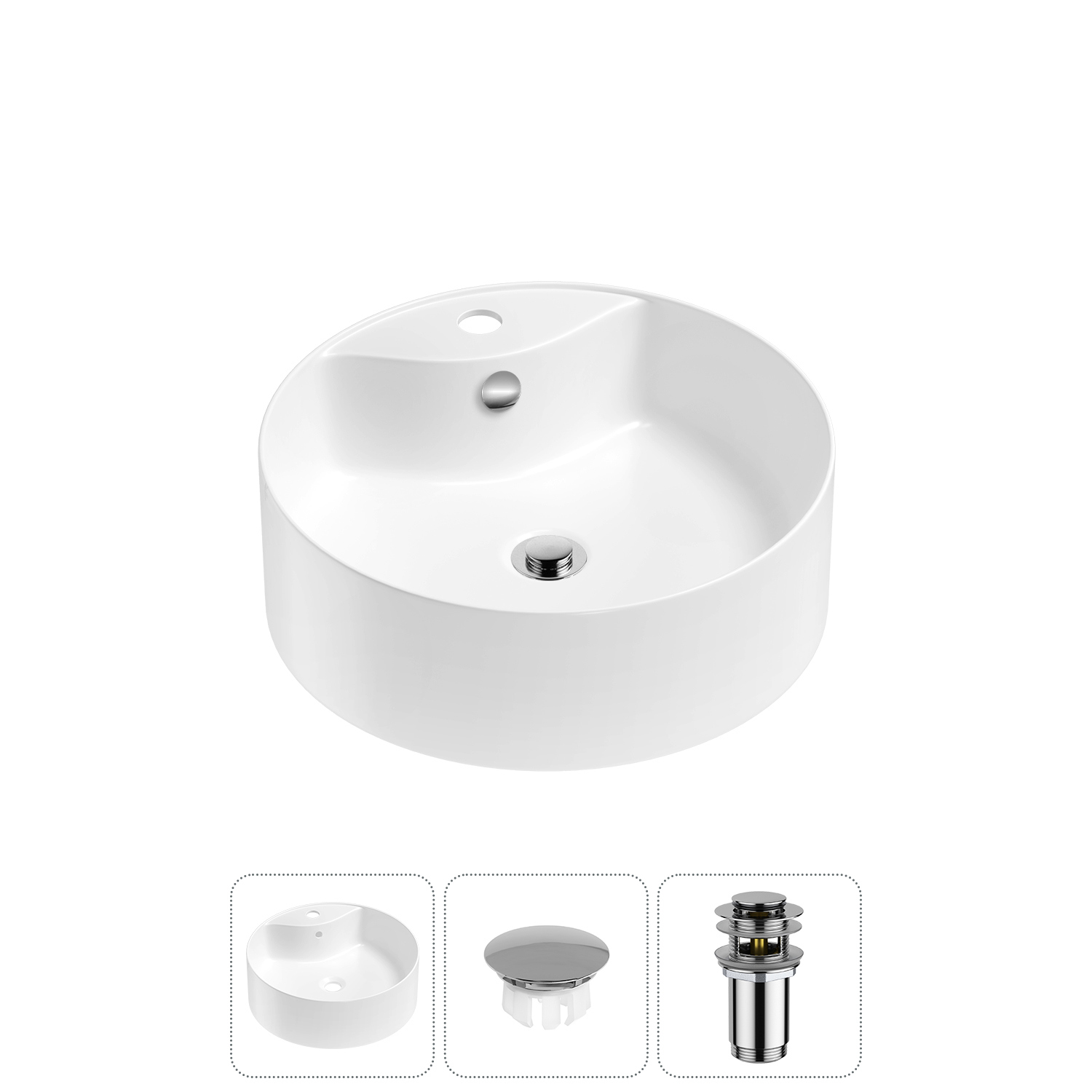 Изображение товара Раковина Wellsee praxis 20216961R 46см цвет раковина 3 в 1: заглушка на перелив, д/к