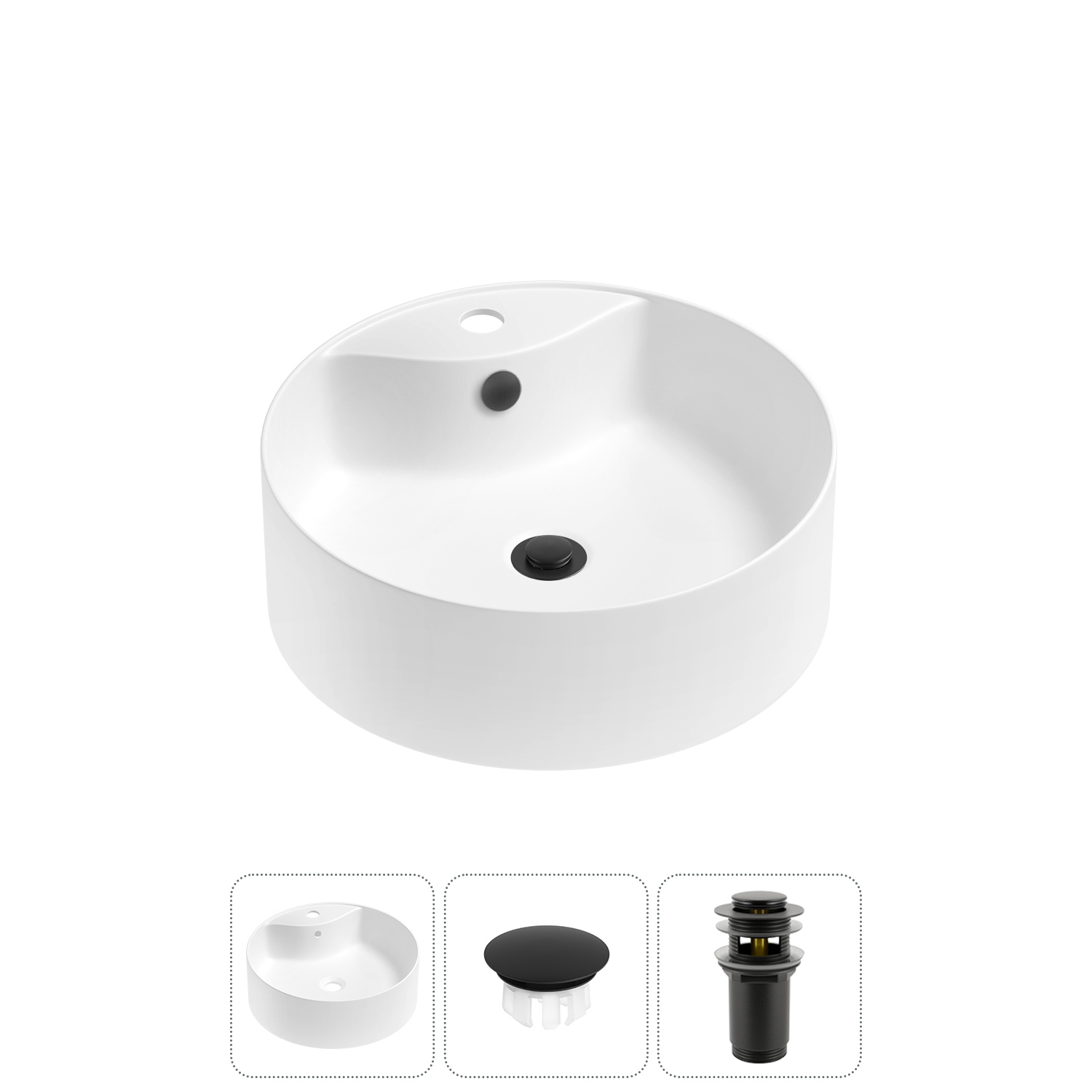 Изображение товара Раковина Wellsee praxis 46 см 3 в 1 матовая белая с заглушкой и клапаном