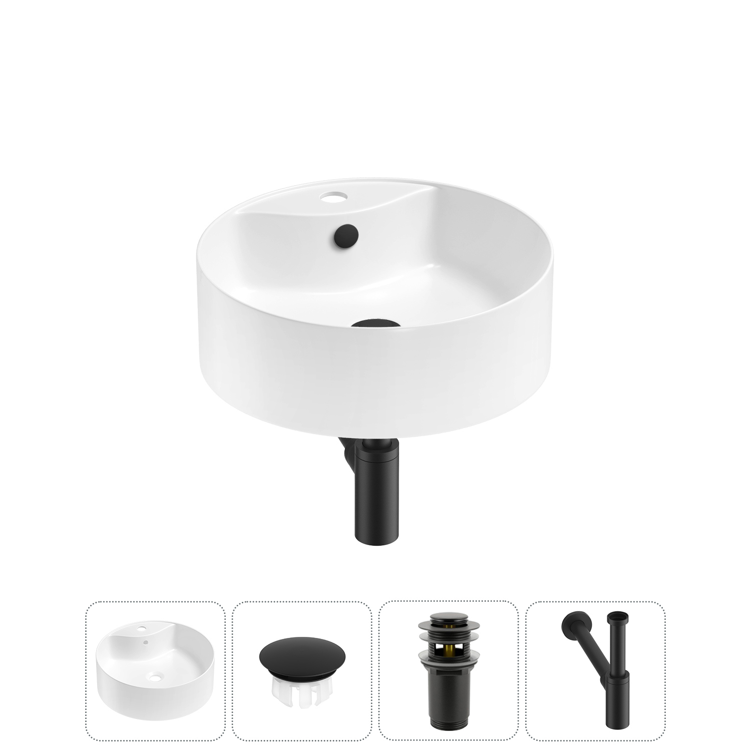 Изображение товара Раковина Wellsee praxis 20217022R 46см цвет раковина 4 в 1: заглушка на перелив, д/к, сифон