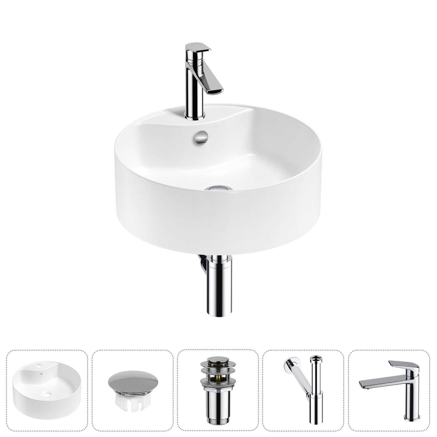 Изображение товара Раковина Wellsee praxis 40 см с комплектом для монтажа и сифоном, глянцевая