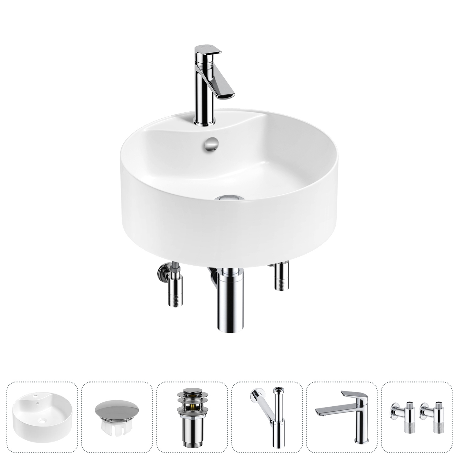 Изображение товара Раковина Wellsee praxis 20217142R 40 см с комплектом аксессуаров для ванной