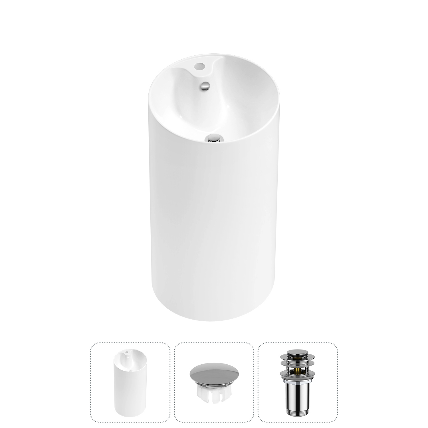 Изображение товара Раковина Wellsee callipy art 42 см 3 в 1 белая с заглушкой и клапаном