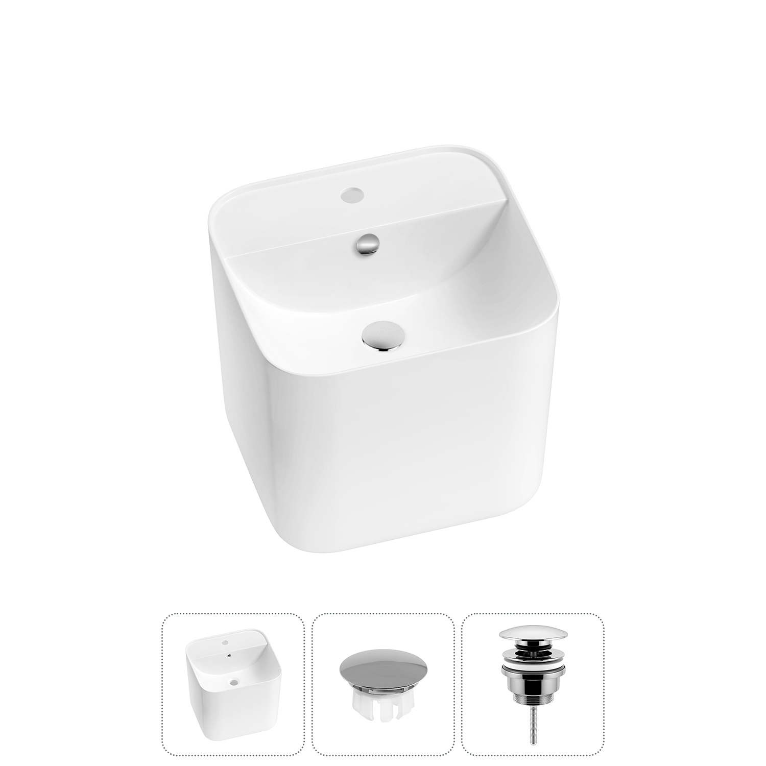 Изображение товара Раковина Wellsee M1 Limited Edition 45см 3 в 1 с заглушкой и донным клапаном