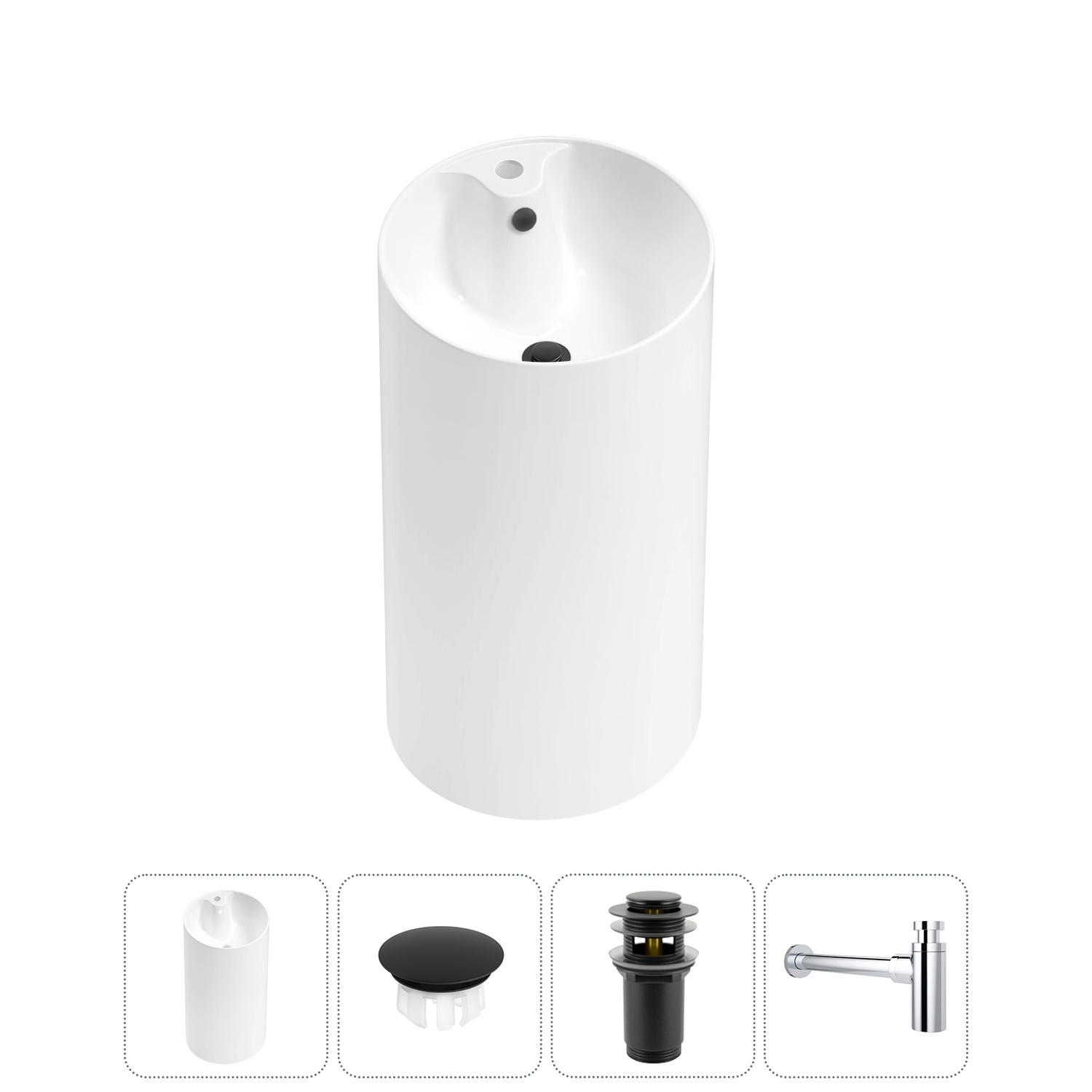 Изображение товара Раковина Wellsee Callipy Art 42 см белая с сифоном и заглушкой