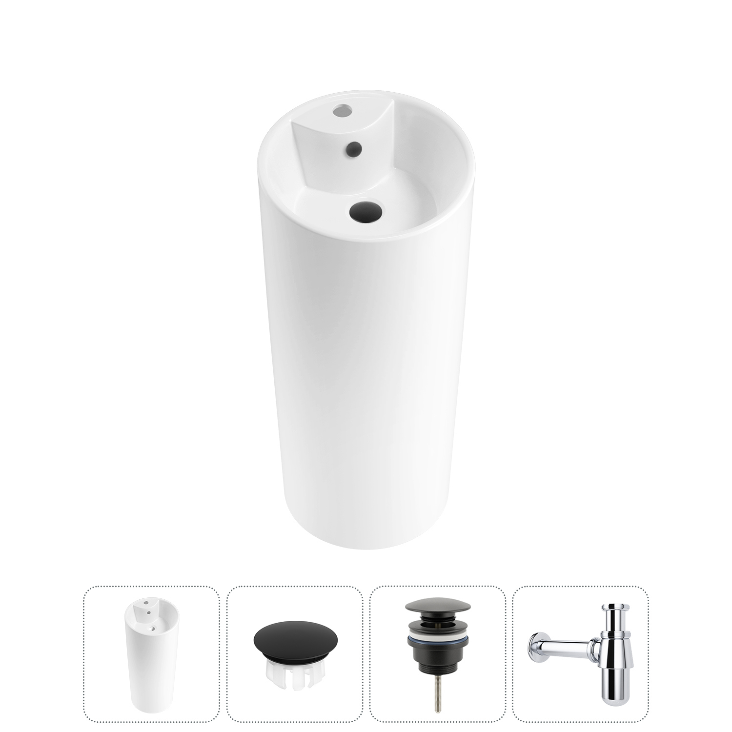 Изображение товара Раковина Wellsee Callipy Art 40см 4 в 1 белая с сифоном и заглушкой