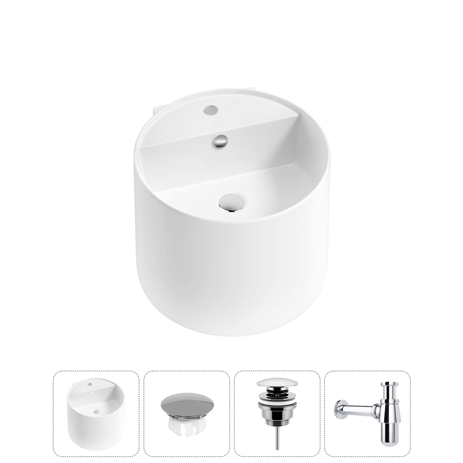 Изображение товара Раковина Wellsee m1 limited edition 20217242R 45см цвет раковина 4 в 1: заглушка на отверстие перелива, д/к, сифон