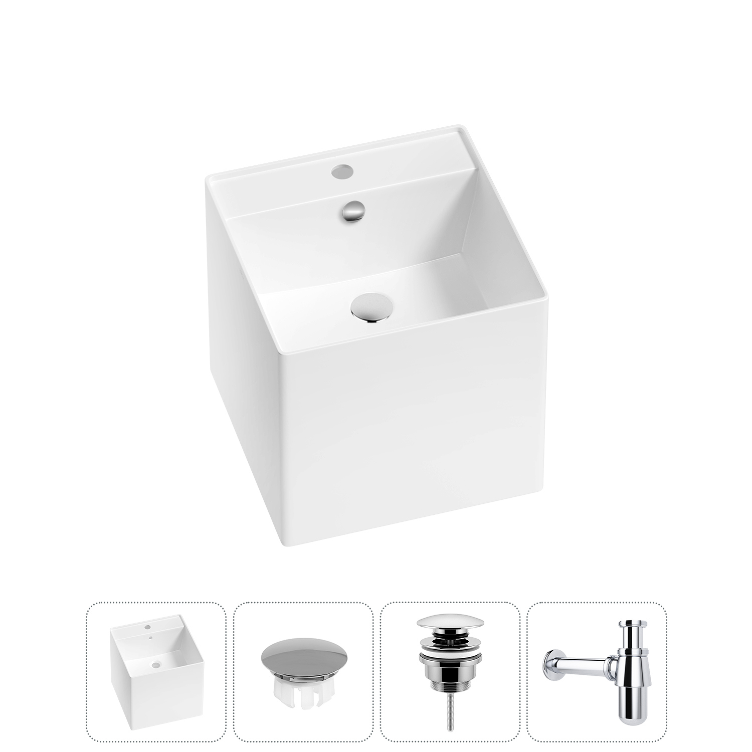 Изображение товара Раковина Wellsee m1 limited edition 20217253R 42см цвет раковина 4 в 1: заглушка на отверстие перелива, д/к, сифон