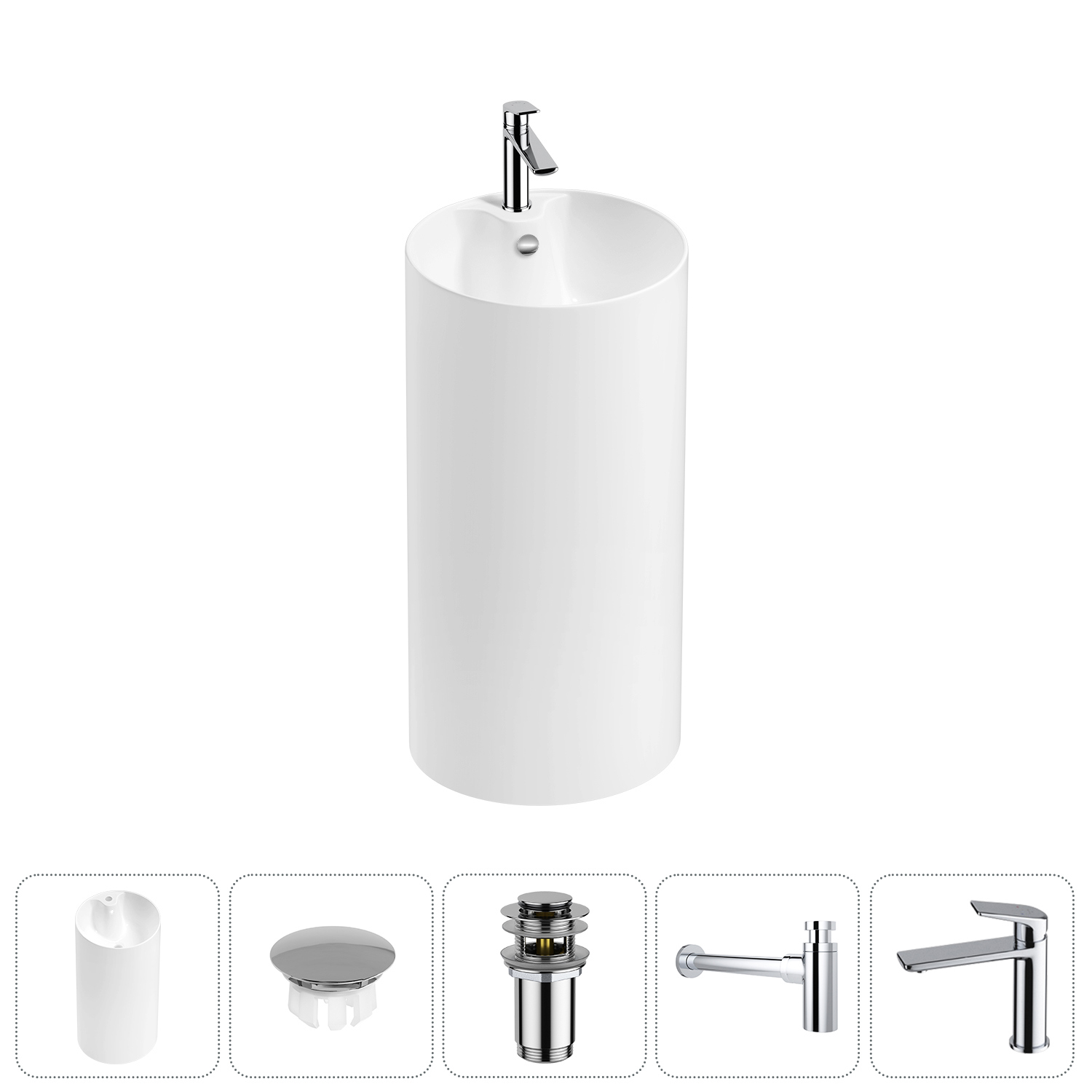 Изображение товара Раковина Wellsee callipy art 20217257R 42см цвет раковина 5 в 1: заглушка на отверстие перелива, д/к, сифон, смеситель