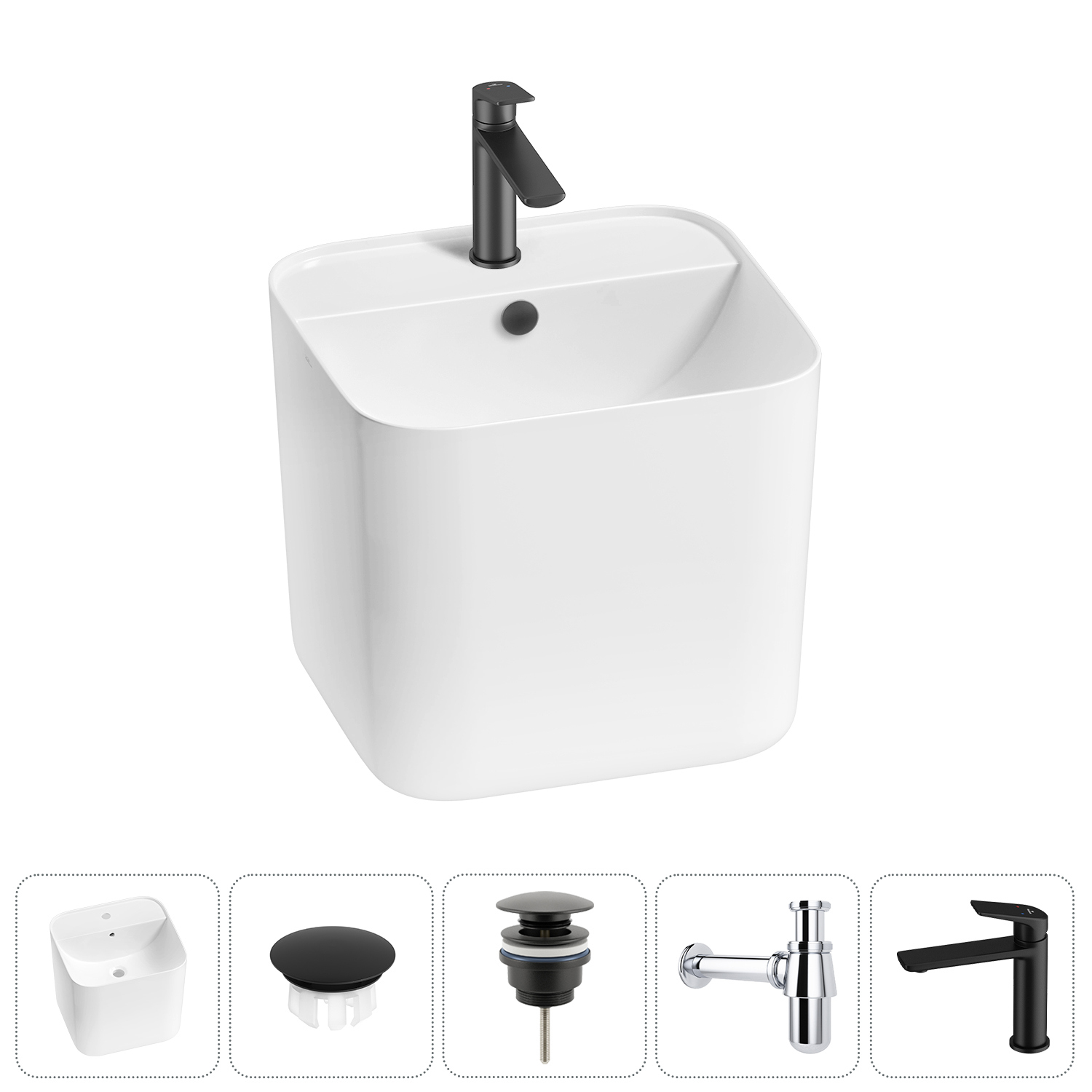 Изображение товара Раковина Wellsee M1 Limited Edition 45 см 5 в 1 с сифоном и смесителем