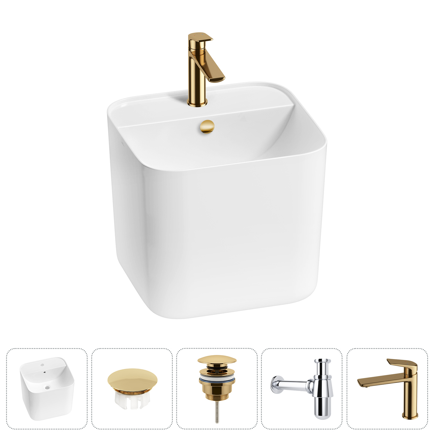 Изображение товара Раковина Wellsee m1 limited edition 20217282R 45см цвет раковина 5 в 1: заглушка на отверстие перелива, д/к, сифон, смеситель