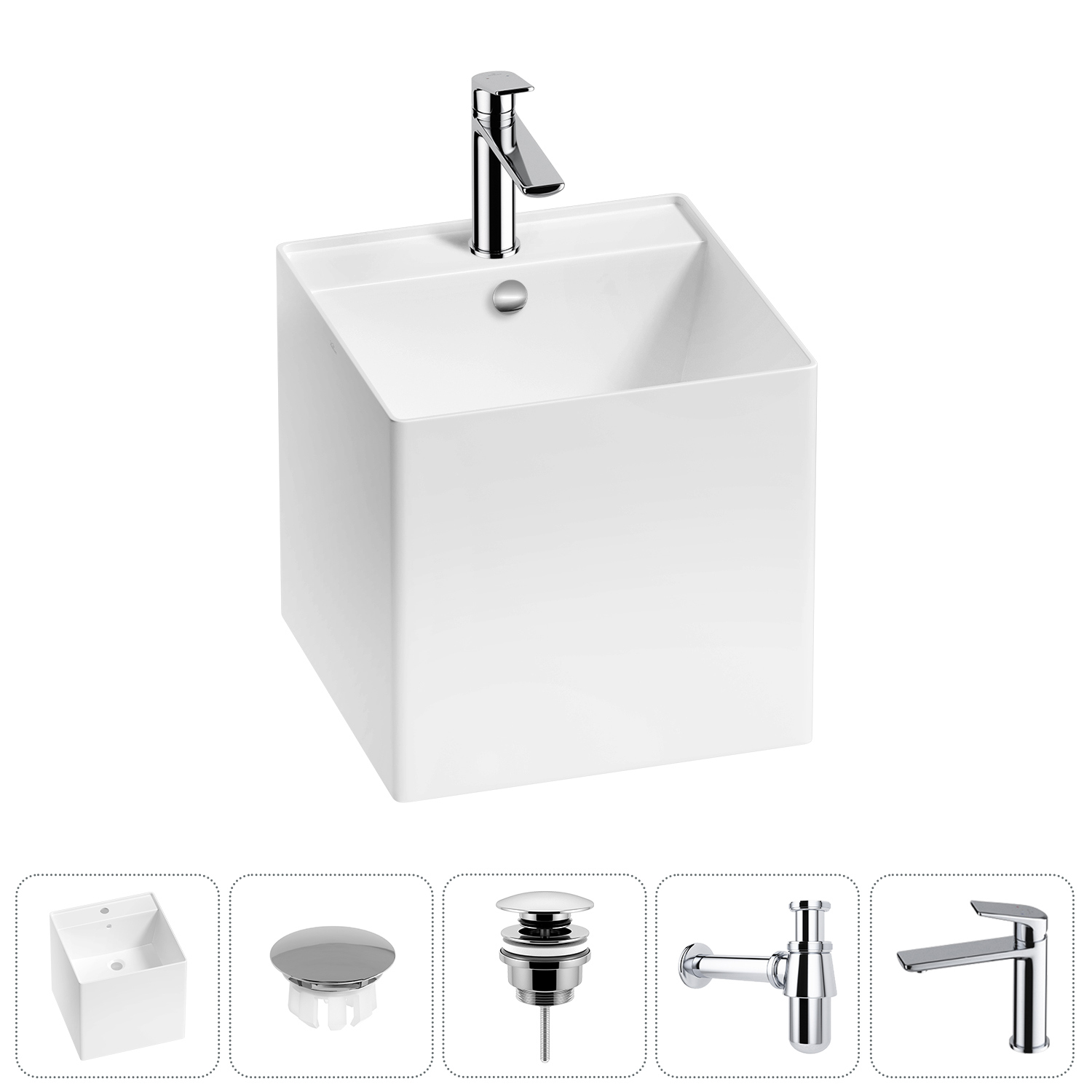 Изображение товара Раковина Wellsee m1 limited edition 20217283R 42см цвет раковина 5 в 1: заглушка на отверстие перелива, д/к, сифон, смеситель