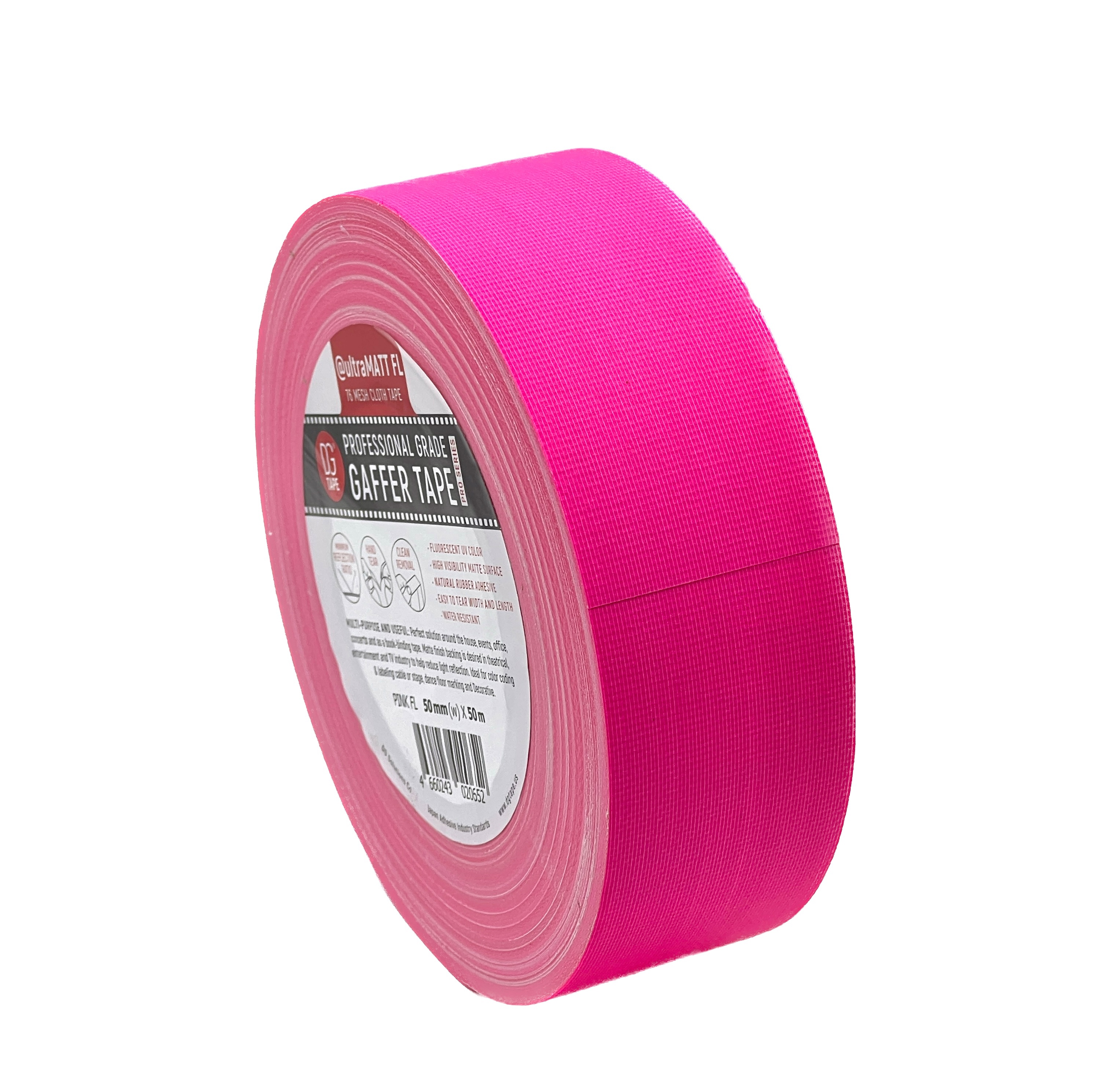 Изображение товара Клейкая лента Dgtape ultraMatt UMF50/50/P Гаффа тейп 50мм x 50м цвет розовый светится в ультрафиолете