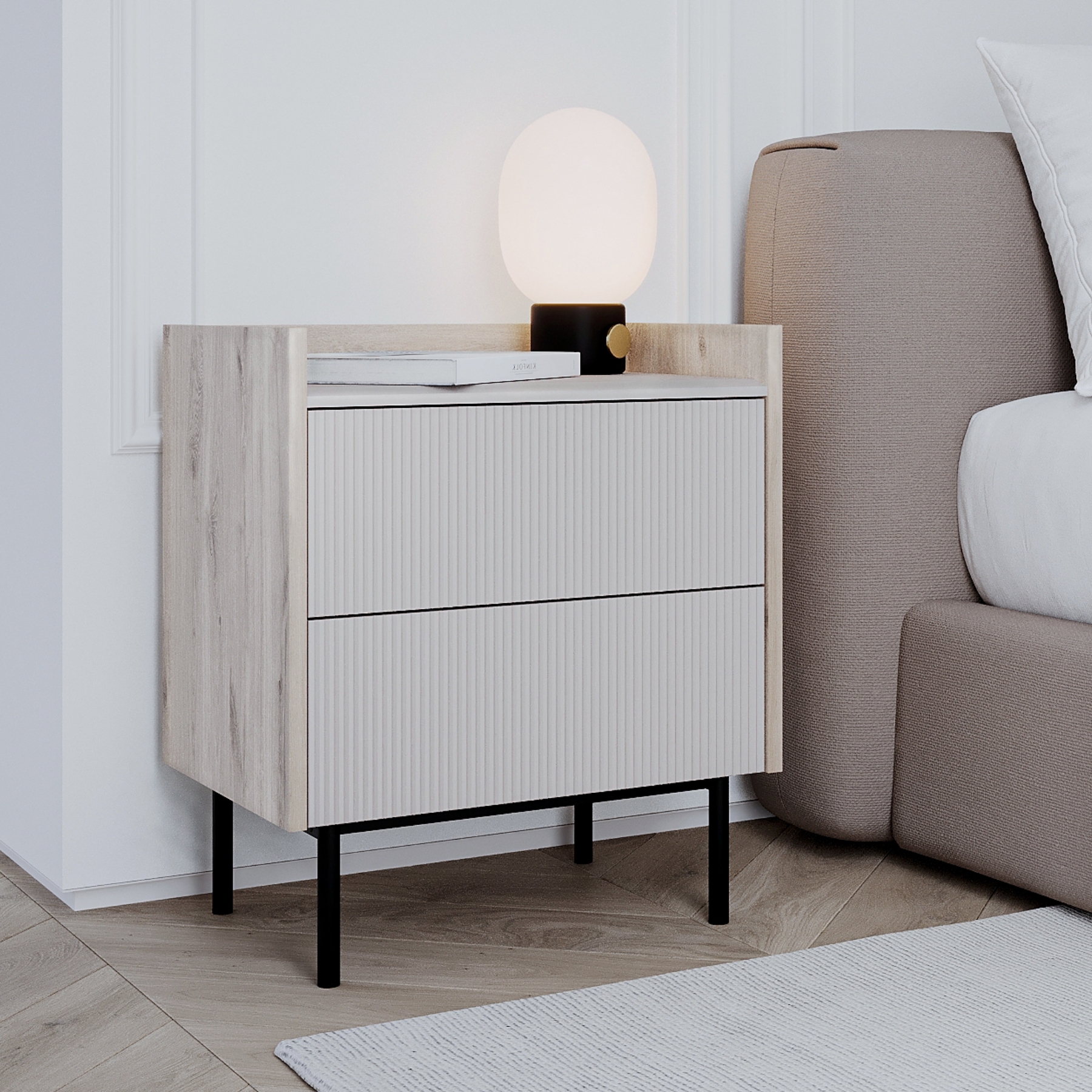 Изображение товара Тумба прикроватная Егрегор Наоми 50x58.5x36.5 см 2 ящика ЛДСП светлый дуб