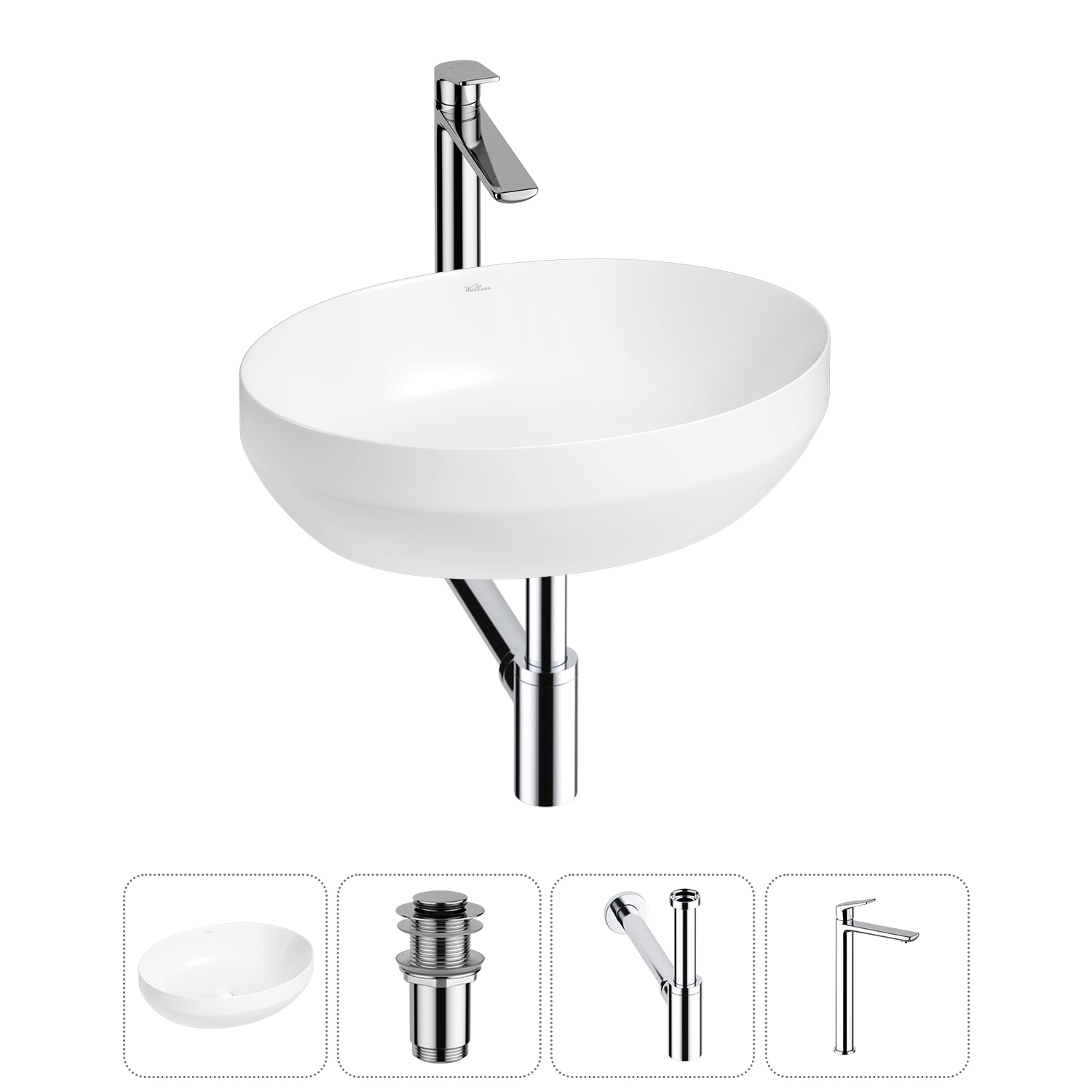 Изображение товара Раковина Wellsee air gap r 20212397R 50см комплект с сифоном и смесителем