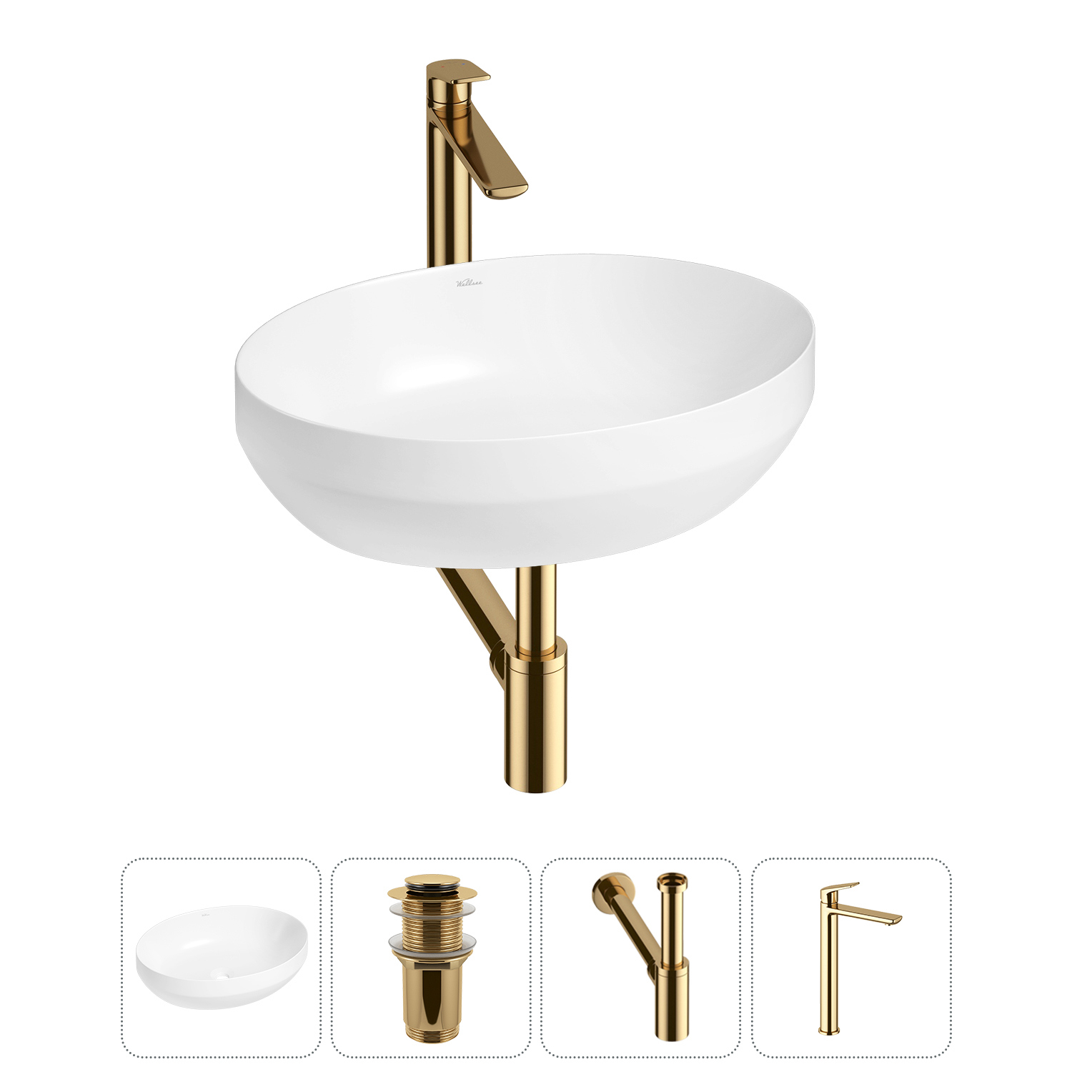 Изображение товара Раковина Wellsee Air Gap R 50 см комплект с сифоном смесителем и клапаном Польша