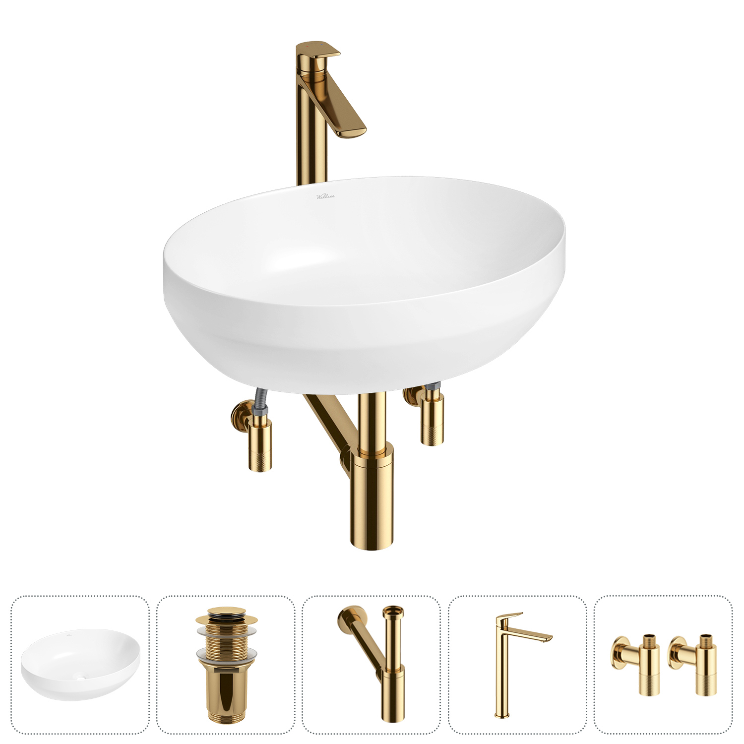 Изображение товара Раковина Wellsee air gap r 20212403R 50см цвет раковина 5 в 1: д/к, сифон, смеситель, вентили