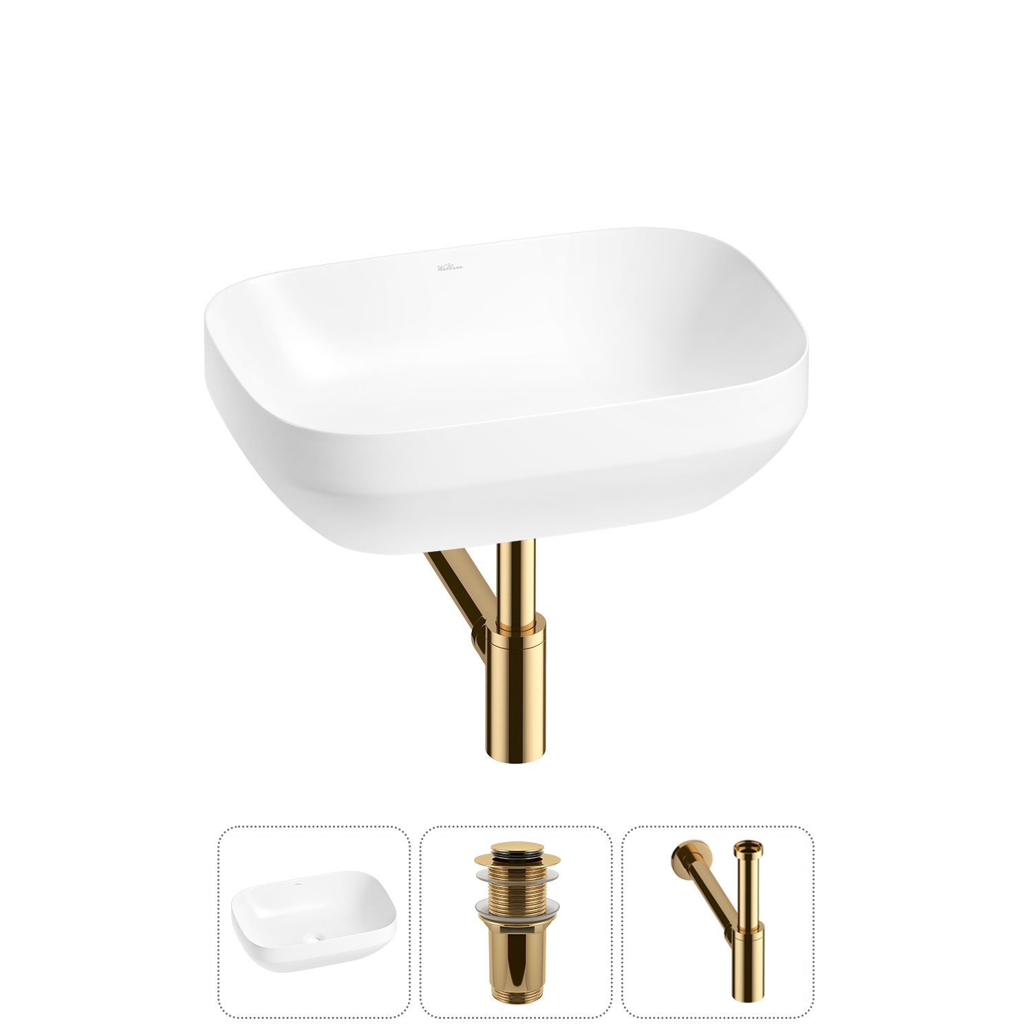 Изображение товара Раковина Wellsee Air Gap S 50 см 3 в 1 с сифон и донным клапаном белая глянцевая