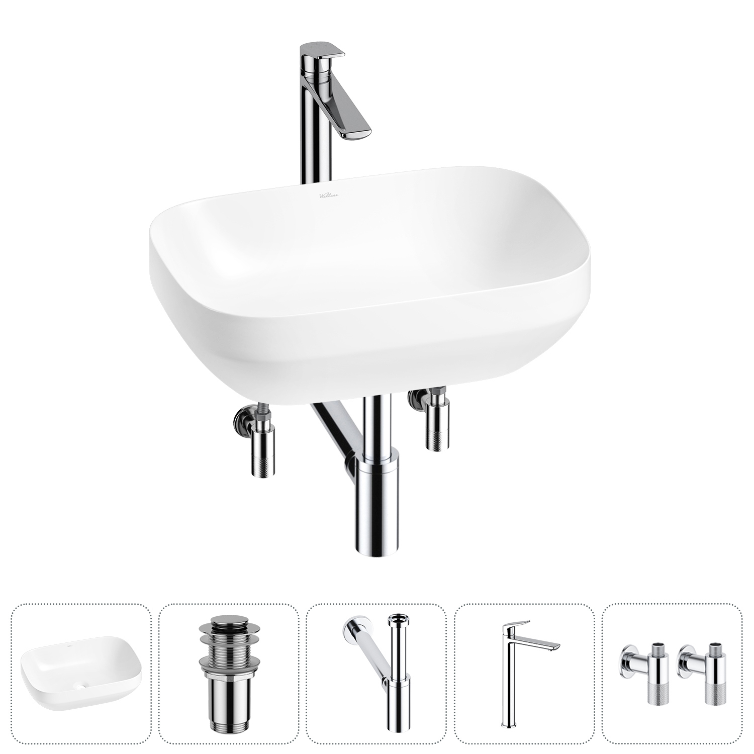 Изображение товара Раковина Wellsee air gap s 20212417R 50см цвет раковина 5 в 1: д/к, сифон, смеситель, вентили