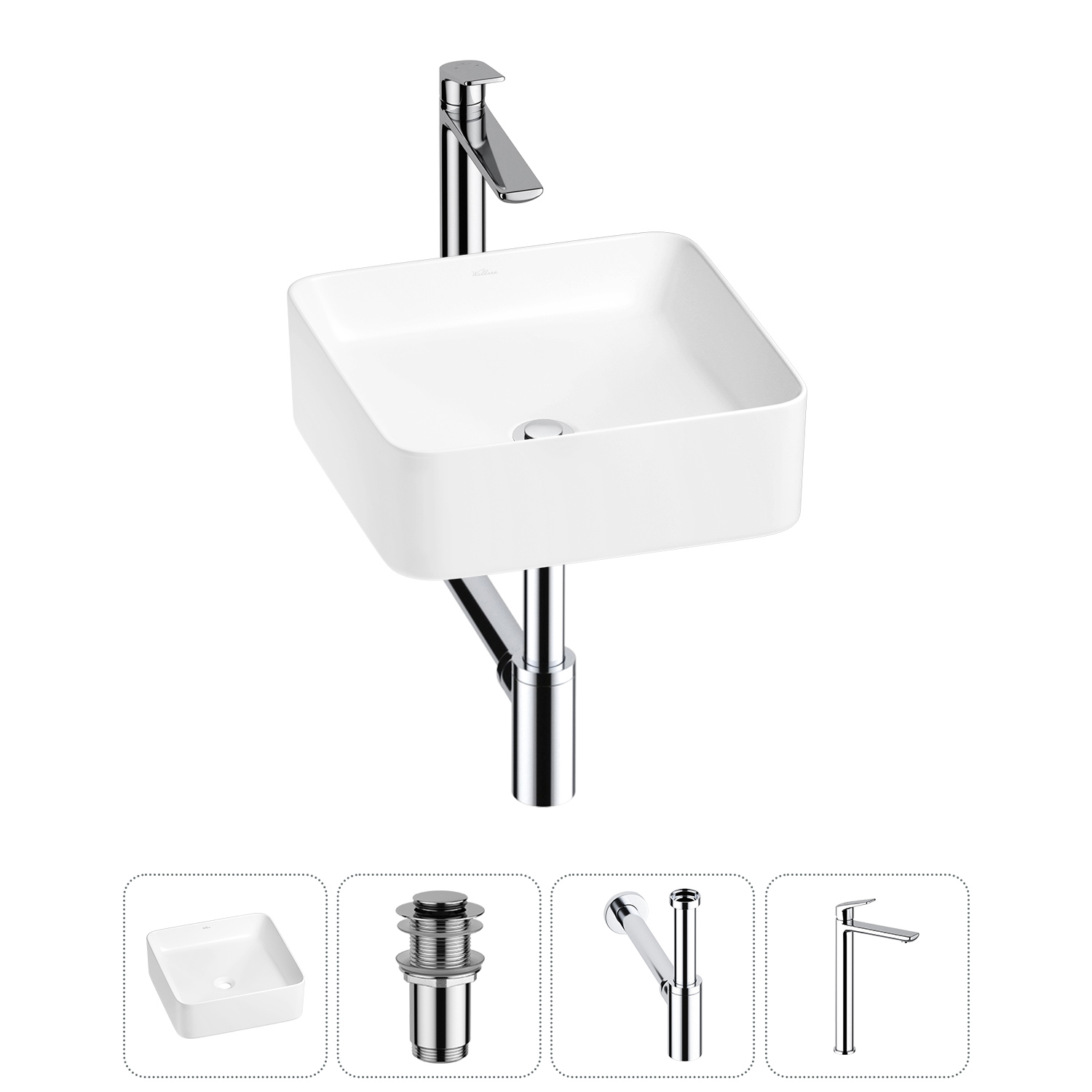 Изображение товара Раковина Wellsee mint 20212457R 38см цвет раковина 4 в 1: д/к, сифон, смеситель