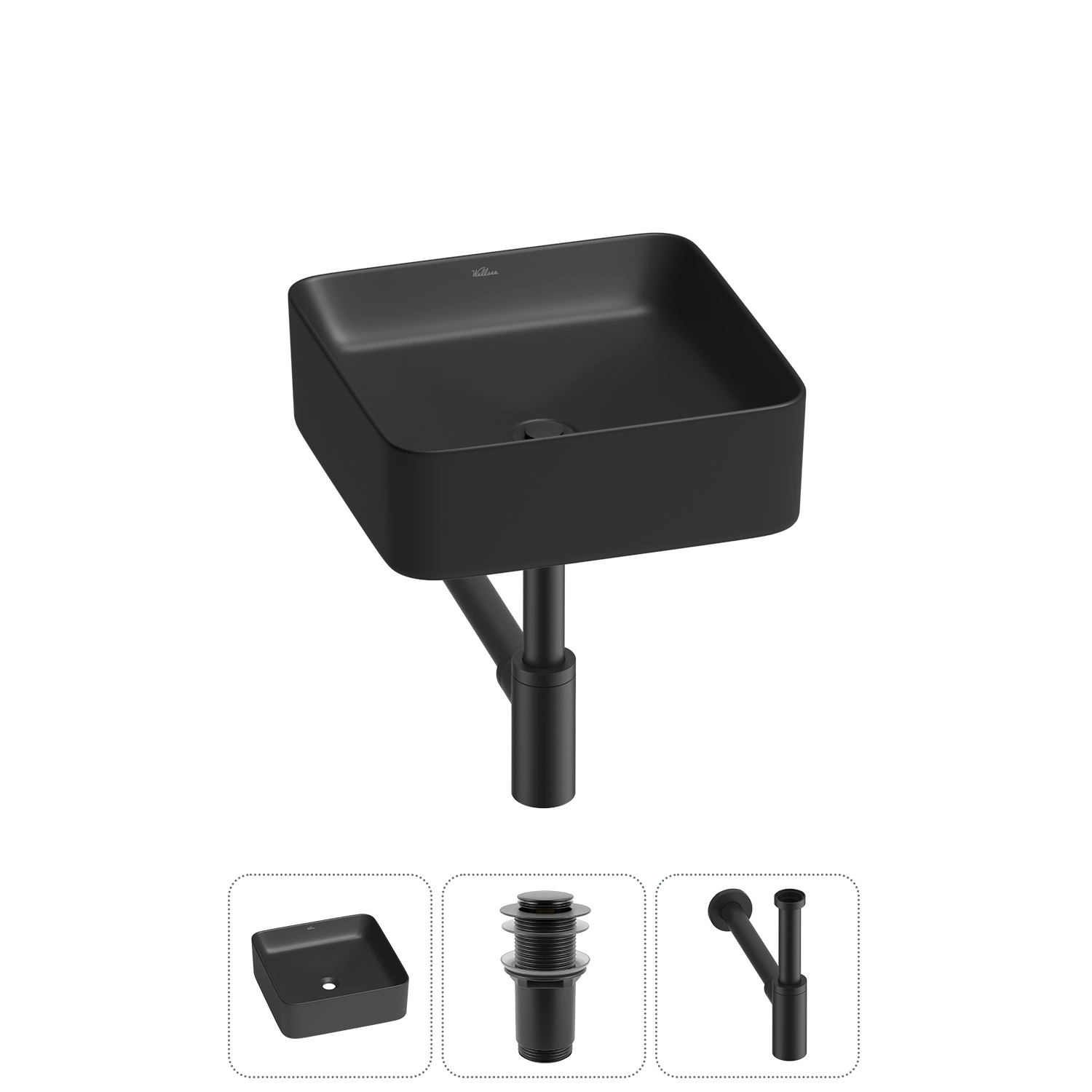 Изображение товара Квадратная раковина Wellsee mint 20212469R 38 см черная