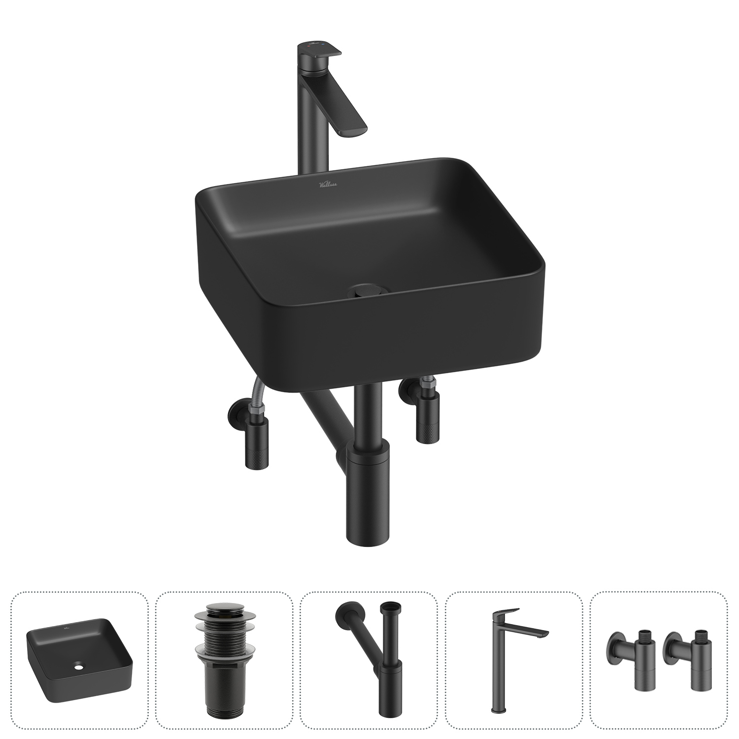 Изображение товара Раковина Wellsee mint 20212475R 38см цвет раковина 5 в 1: д/к, сифон, смеситель, вентили