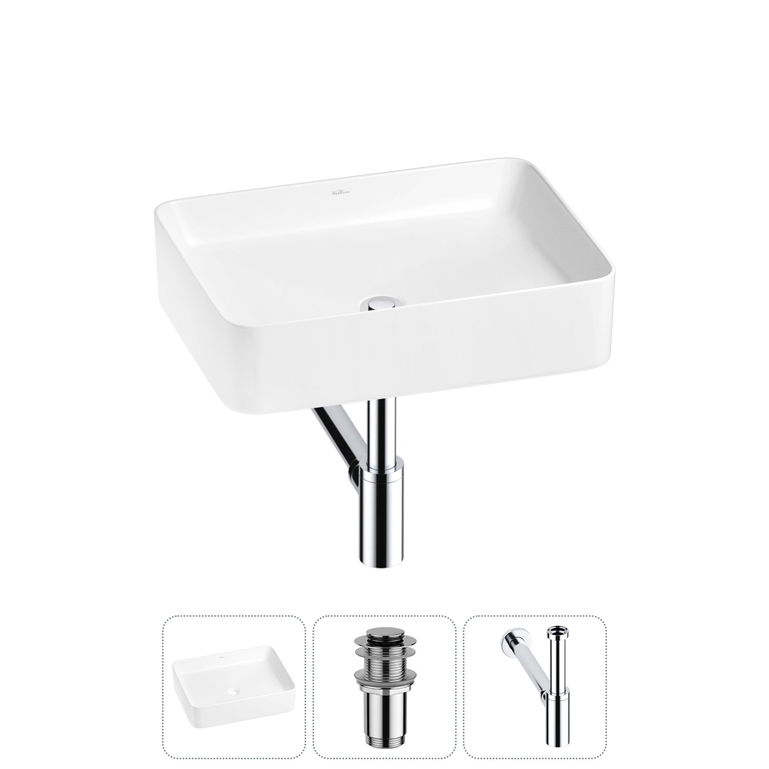 Изображение товара Раковина Wellsee mint 50см 3 в 1 с сифоном и донным клапаном белая