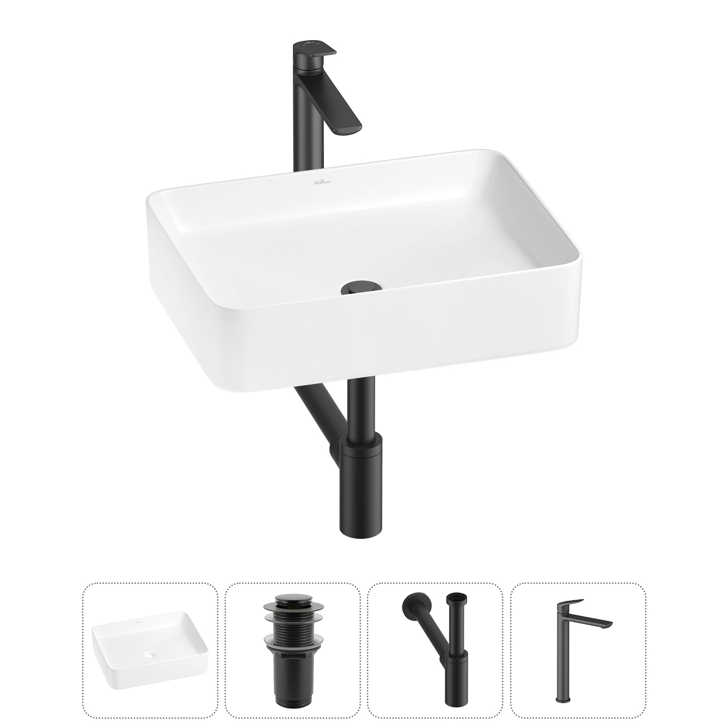 Изображение товара Раковина Wellsee mint 20212486R 50 см - 4 в 1 с сифоном и смесителем