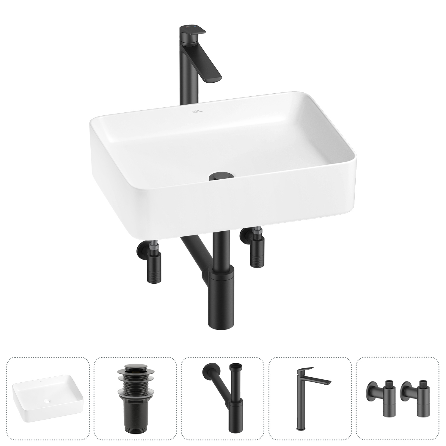 Изображение товара Раковина Wellsee mint 20212490R 50см цвет раковина 5 в 1: д/к, сифон, смеситель, вентили