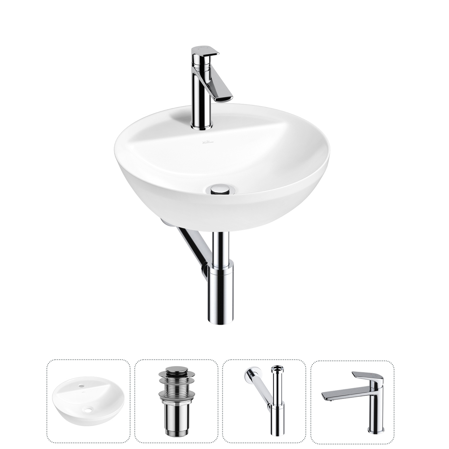 Изображение товара Раковина Wellsee cute twin r 20213330R 42см цвет раковина 4 в 1: д/к, сифон, смеситель